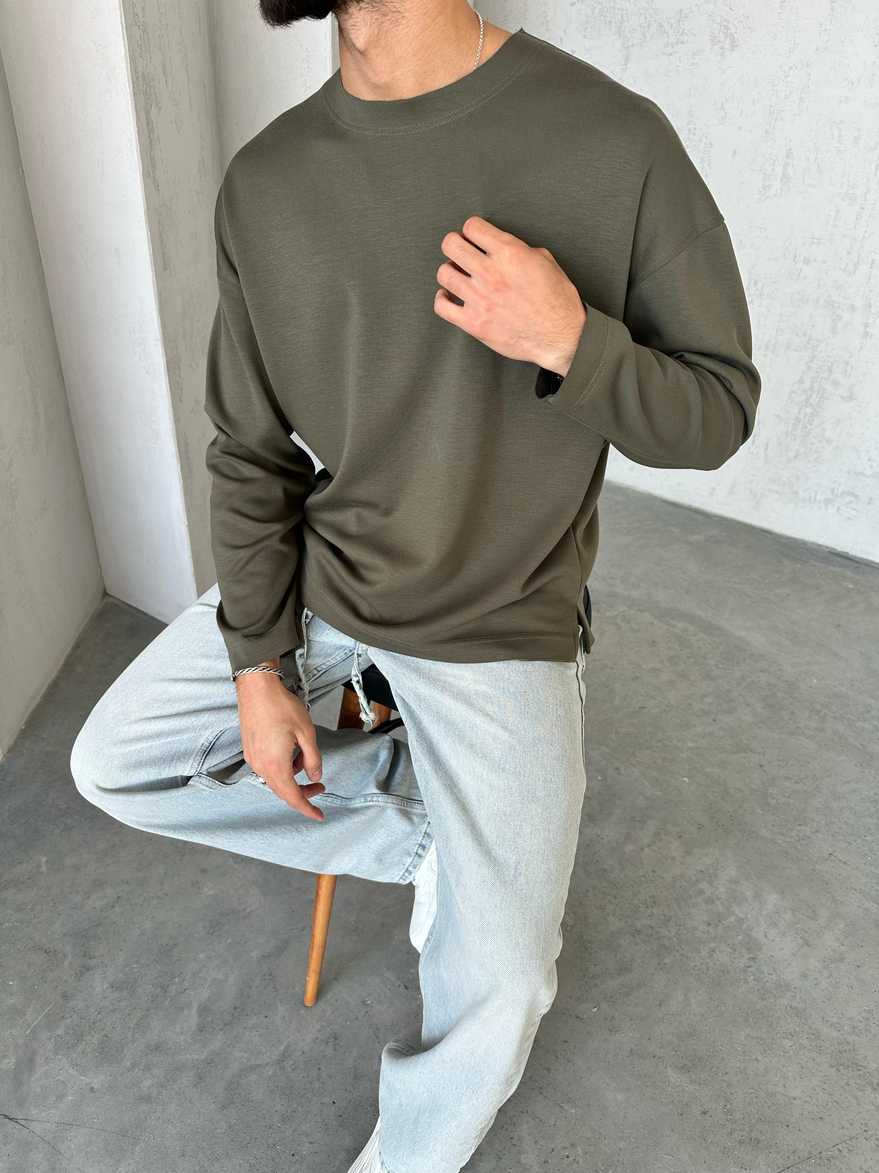 TR1022 Oversize Modal Kumaş Sweat Haki