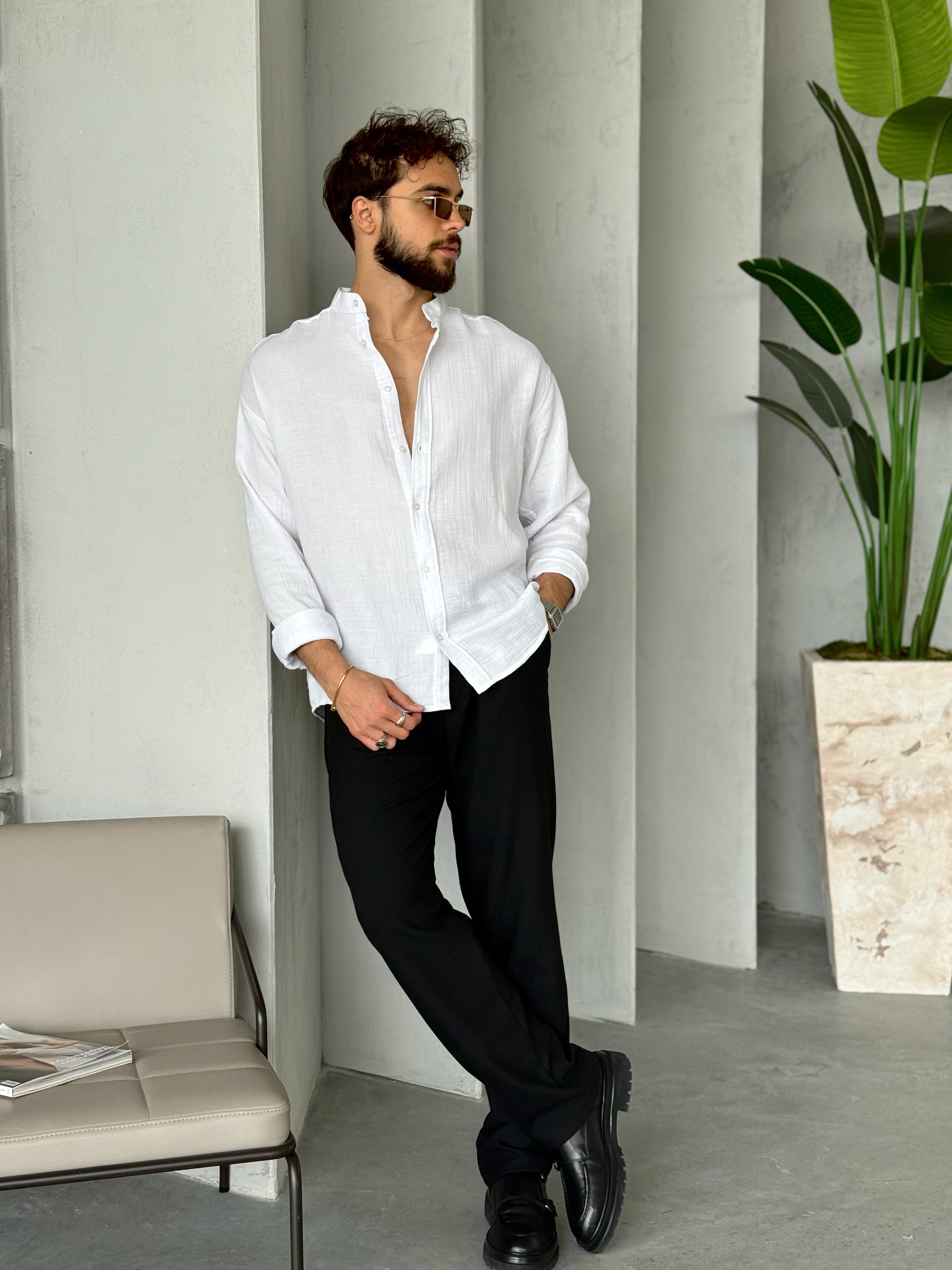 GM1559 Hakim Yaka Kırinkıl Gömlek Beyaz V.