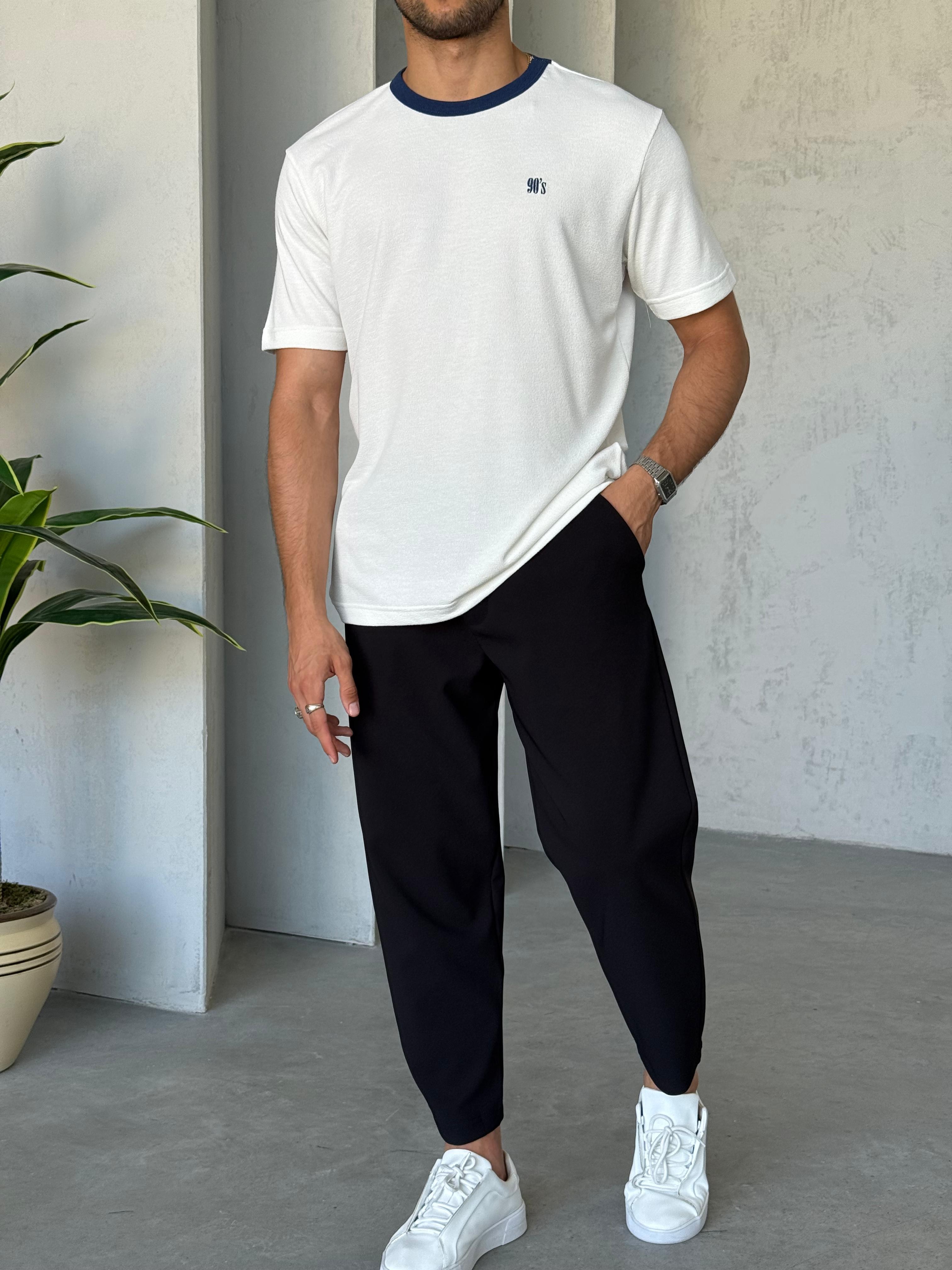 T7660 90’s nakışlı T-shirt Beyaz