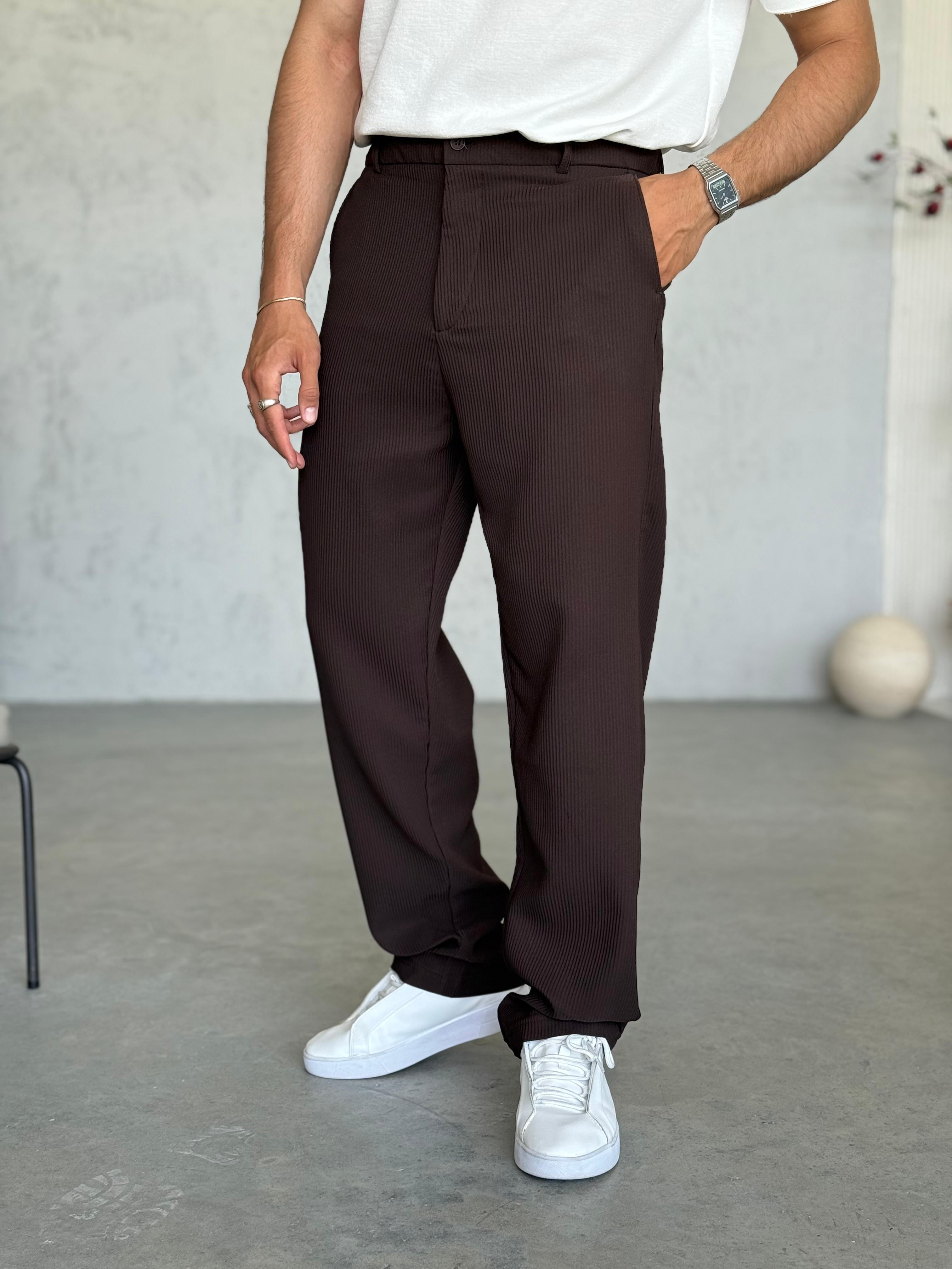 KM50732 Fitilli Baggy Kumaş Pantolon Kahve