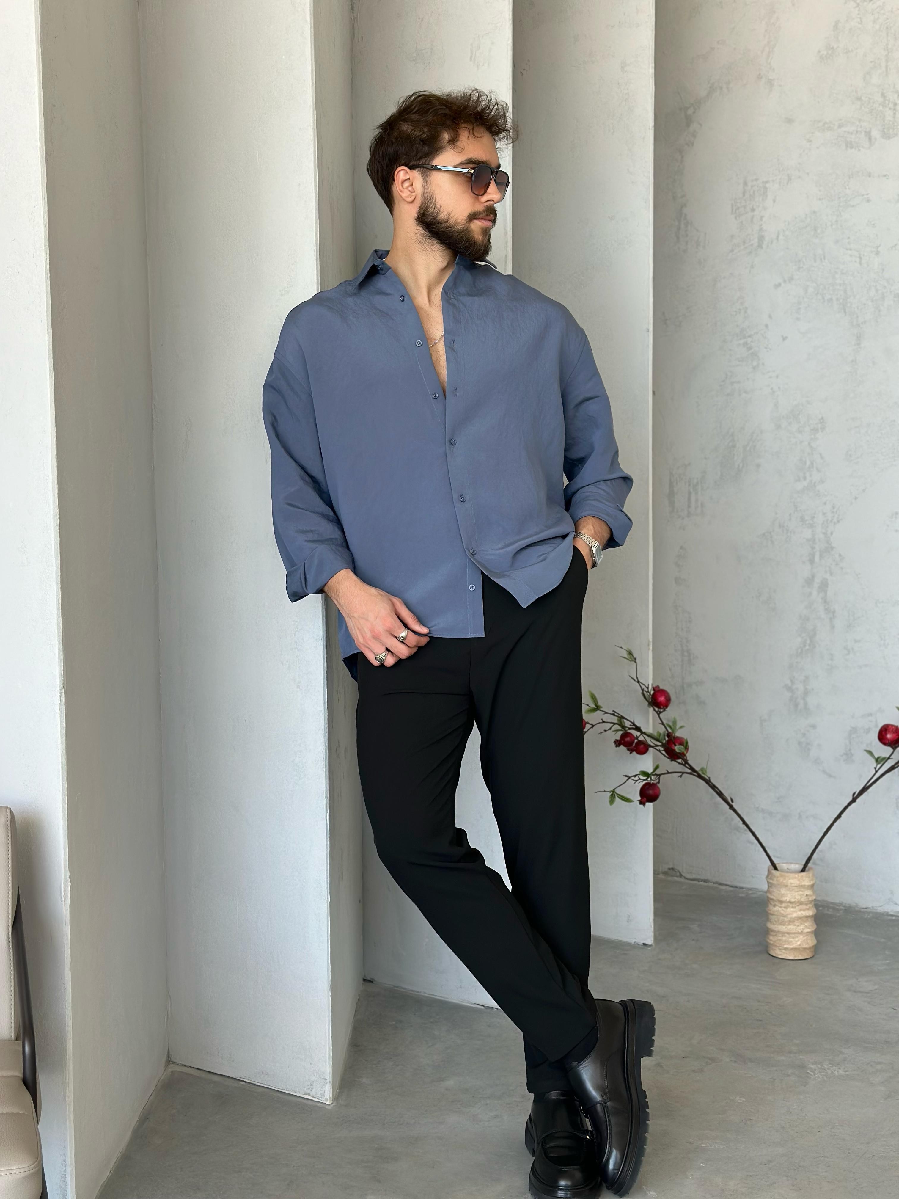 GM4601 Modal Kumaş Basic Oversize Gömlek İndigo