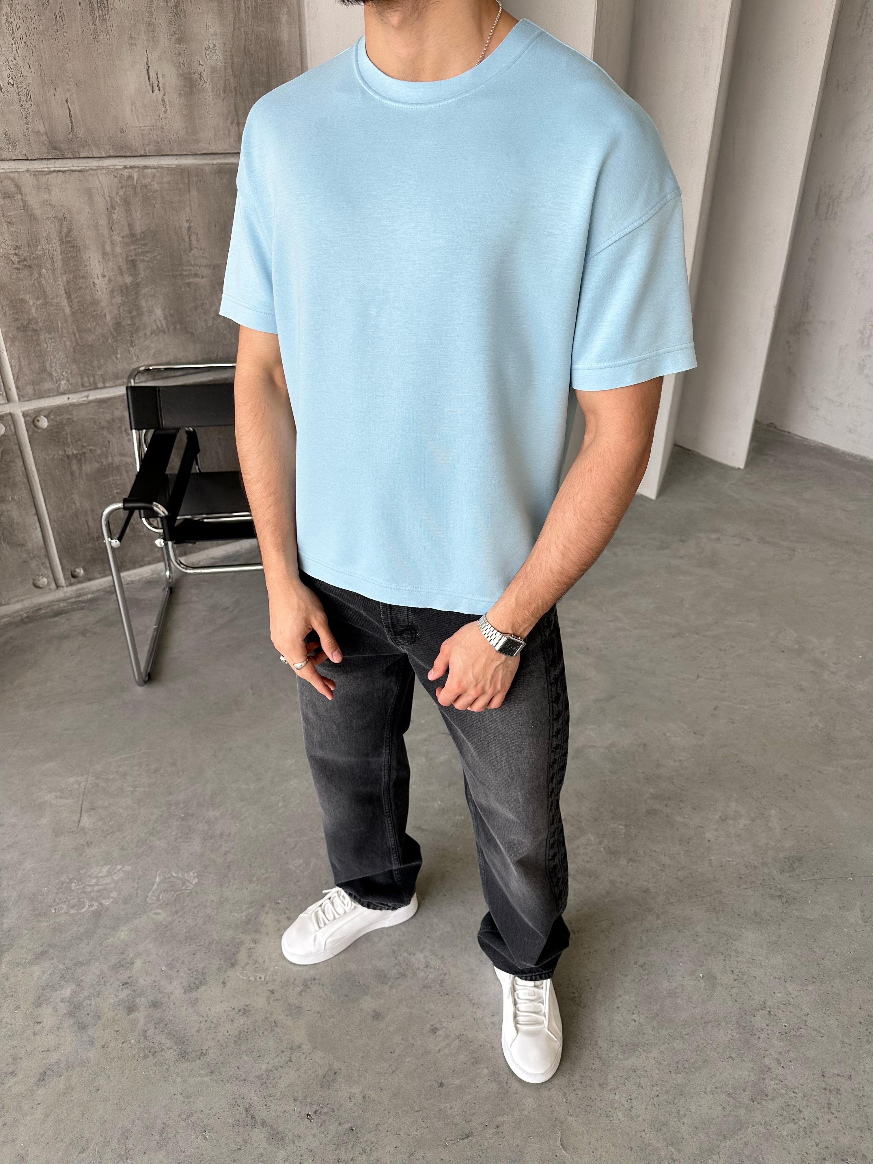 T107 Modal Kumaş Oversize T-shirt Bebe Mavisi
