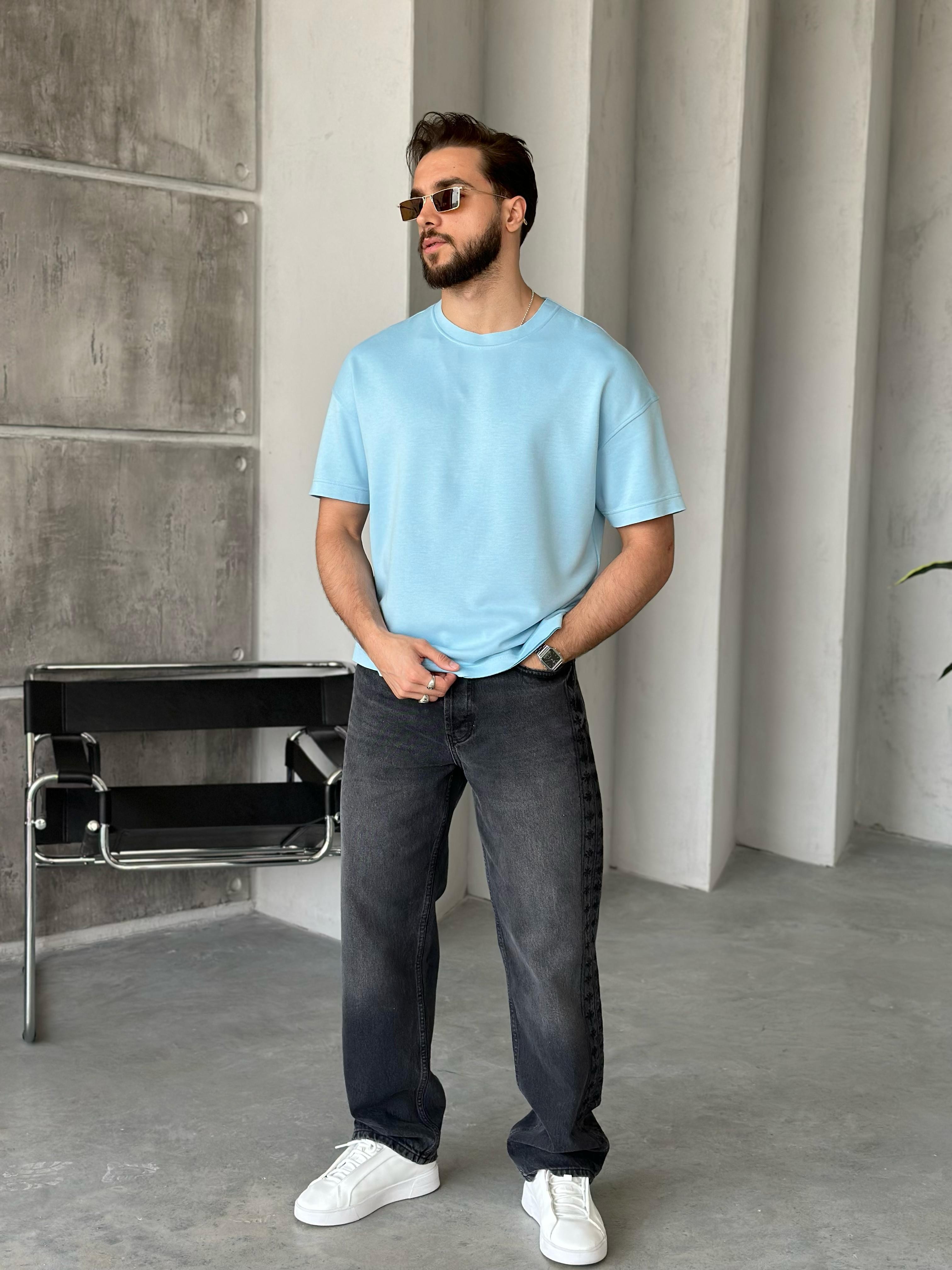 T107 Modal Kumaş Oversize T-shirt Bebe Mavisi