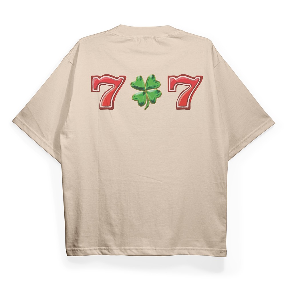 T2034 Clover Baskılı Oversize Tshirt