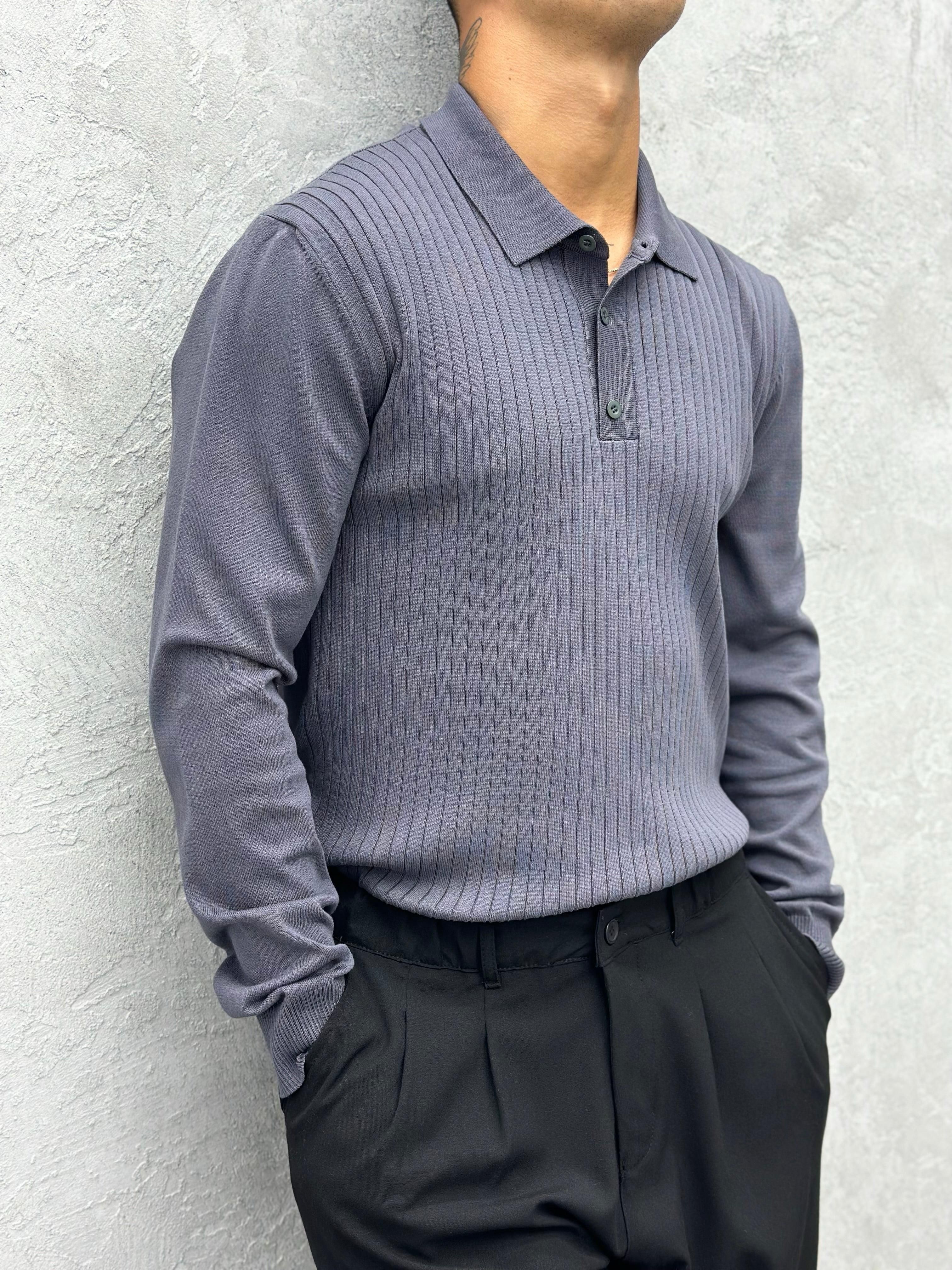 TR1045 POLO YAKA ÇİZGİLİ TRİKO