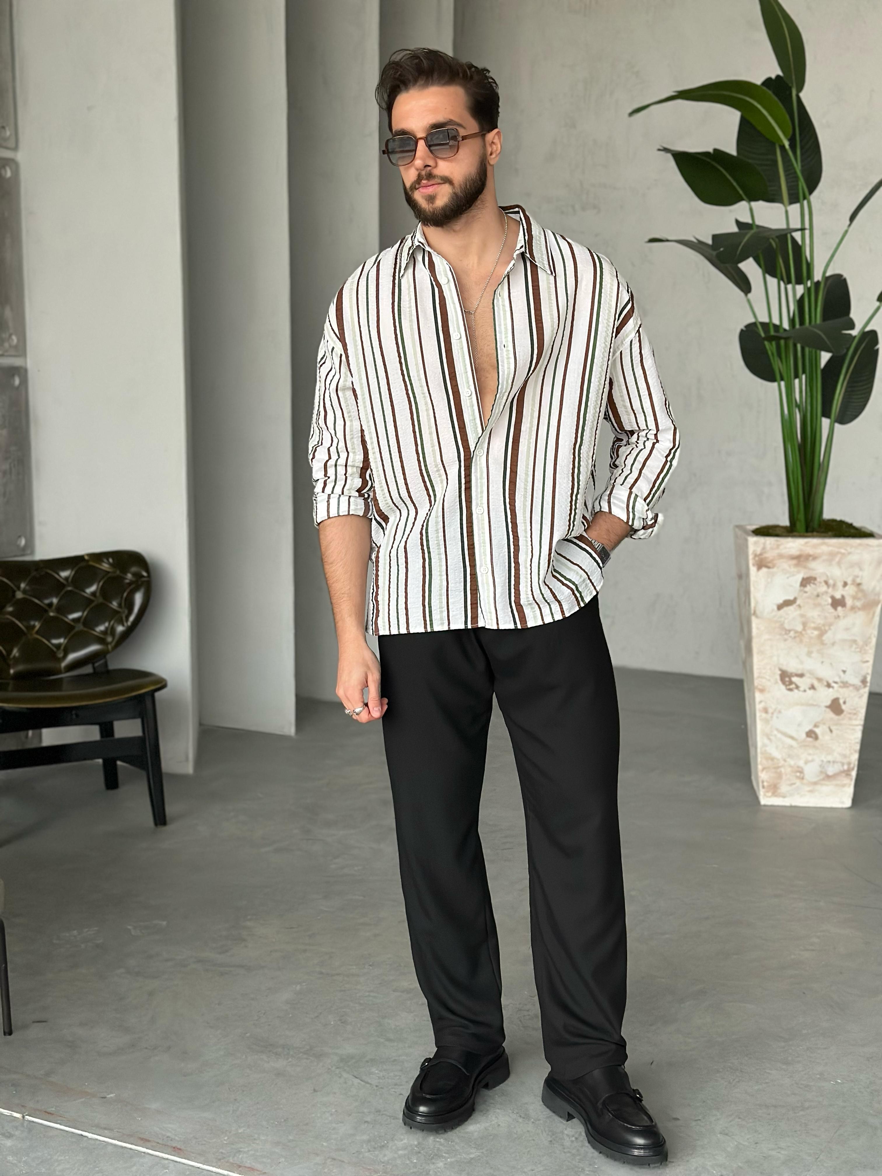 GM1610 Gofre kumaş çizgili gömlek