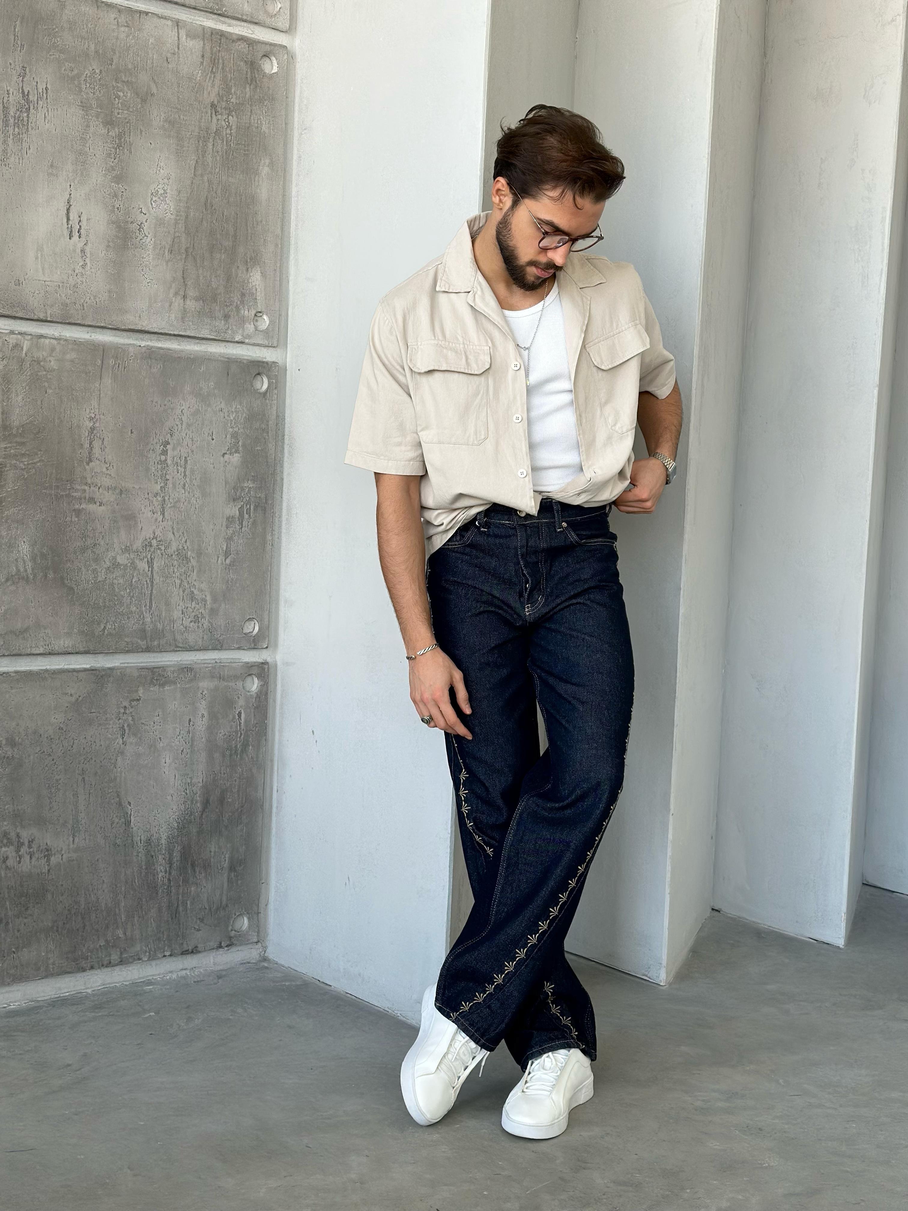 GM241092 Cepli gabardin kumaş gömlek KREM - V