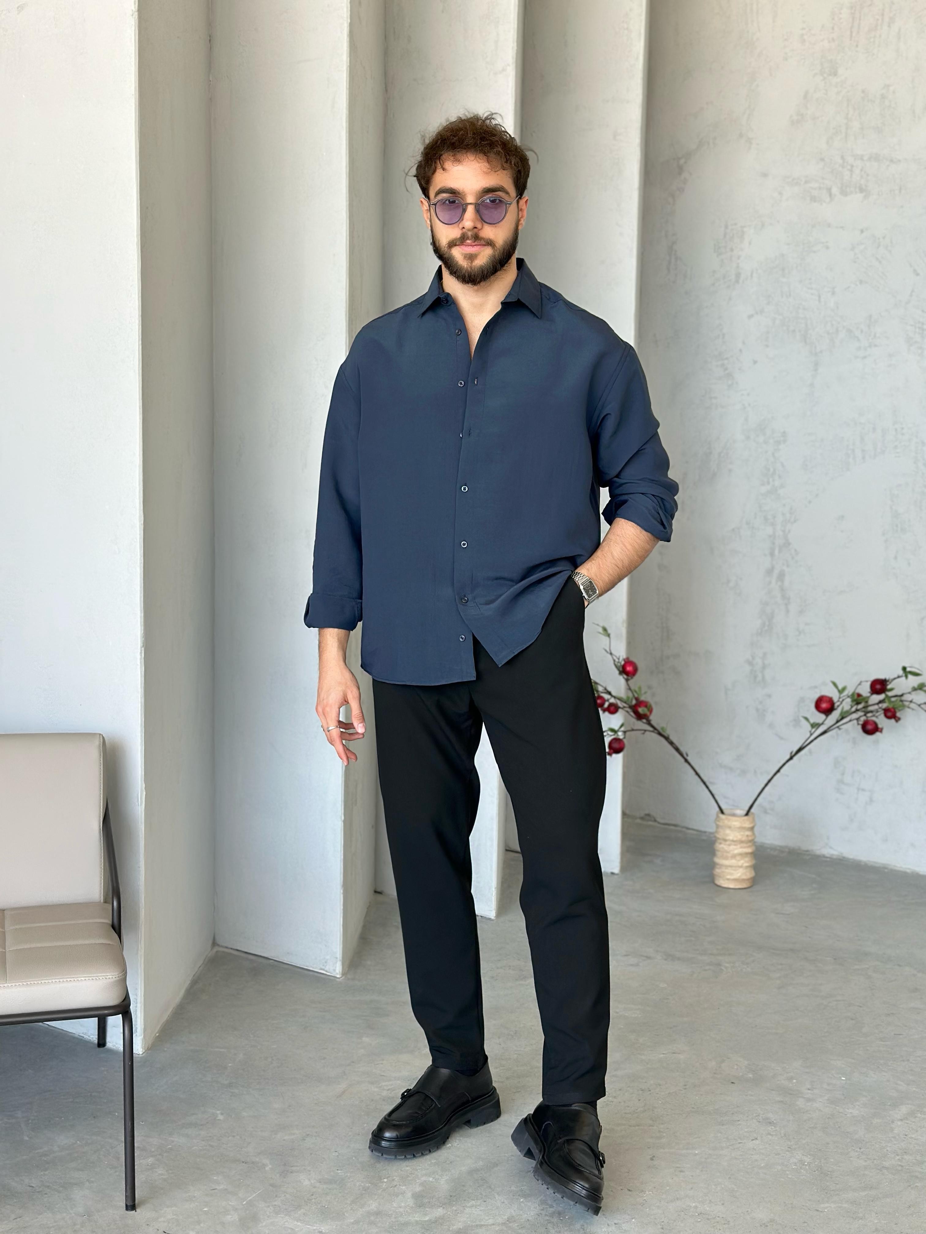 GM4604 Modal Kumaş Basic Oversize Gömlek Lacivert