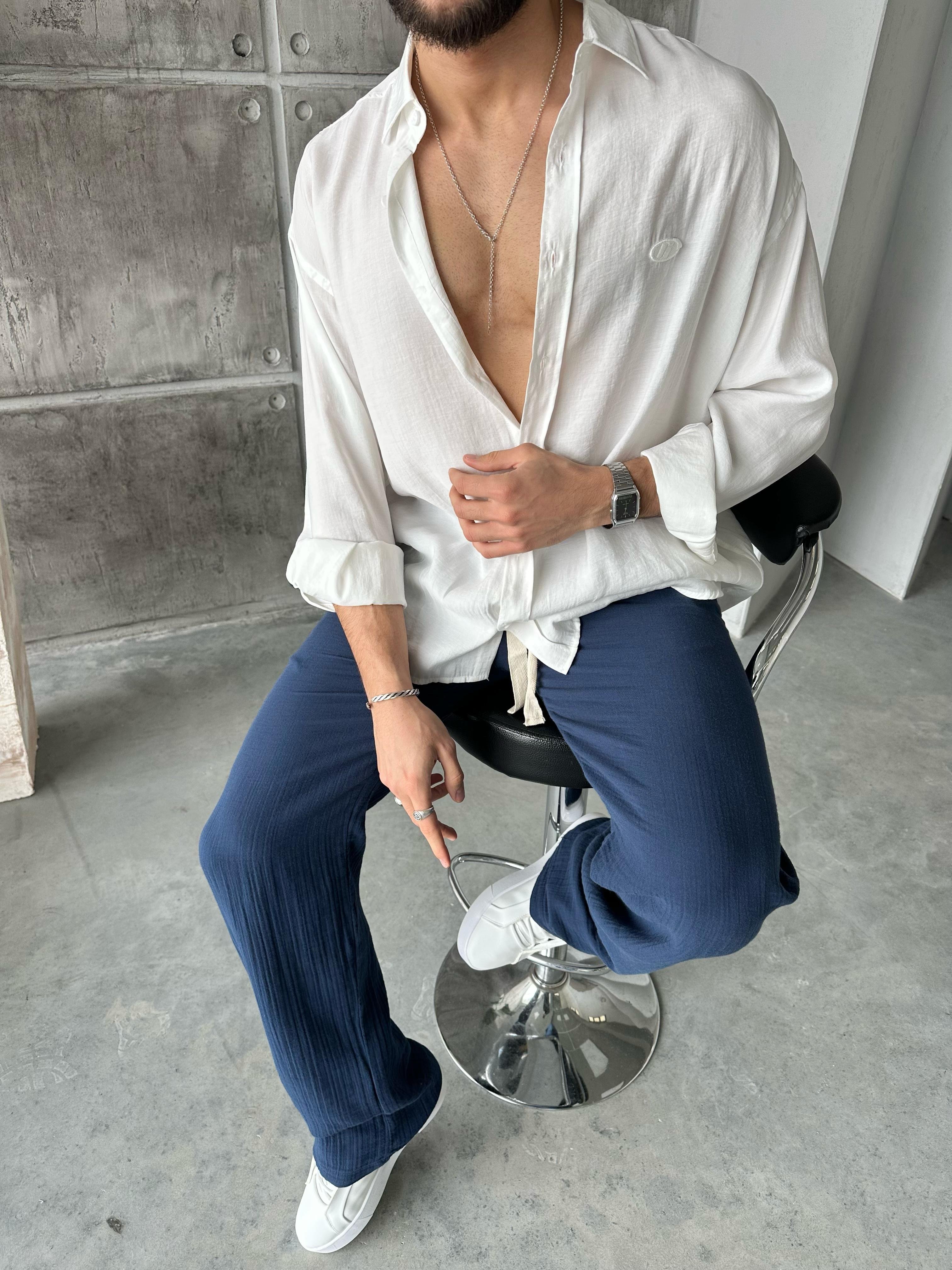 Modal Kumaş Oversize Gömlek Beyaz