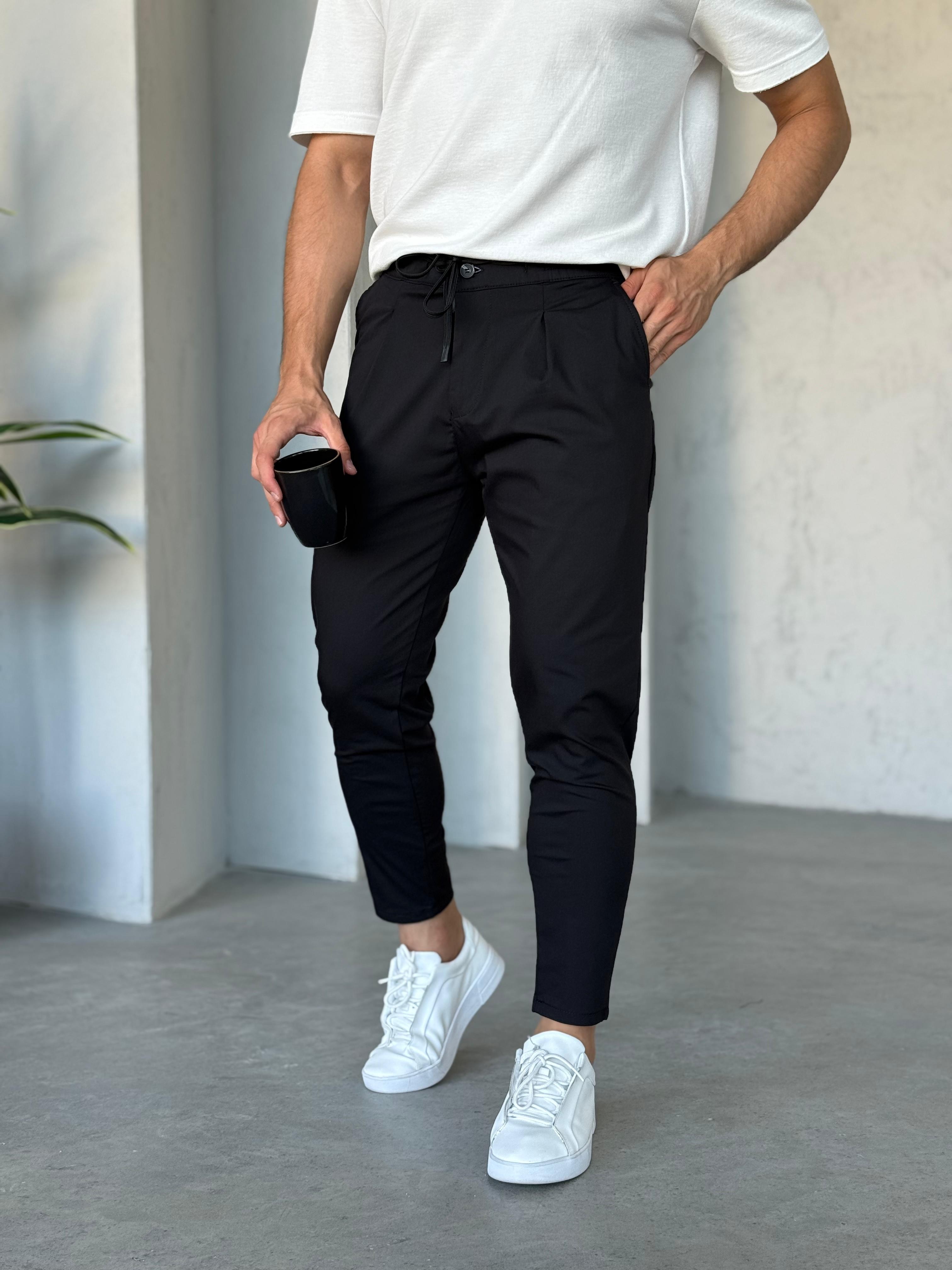 KM6575 İnce Gabardin Regular Kalıp Pileli Jogger siyah