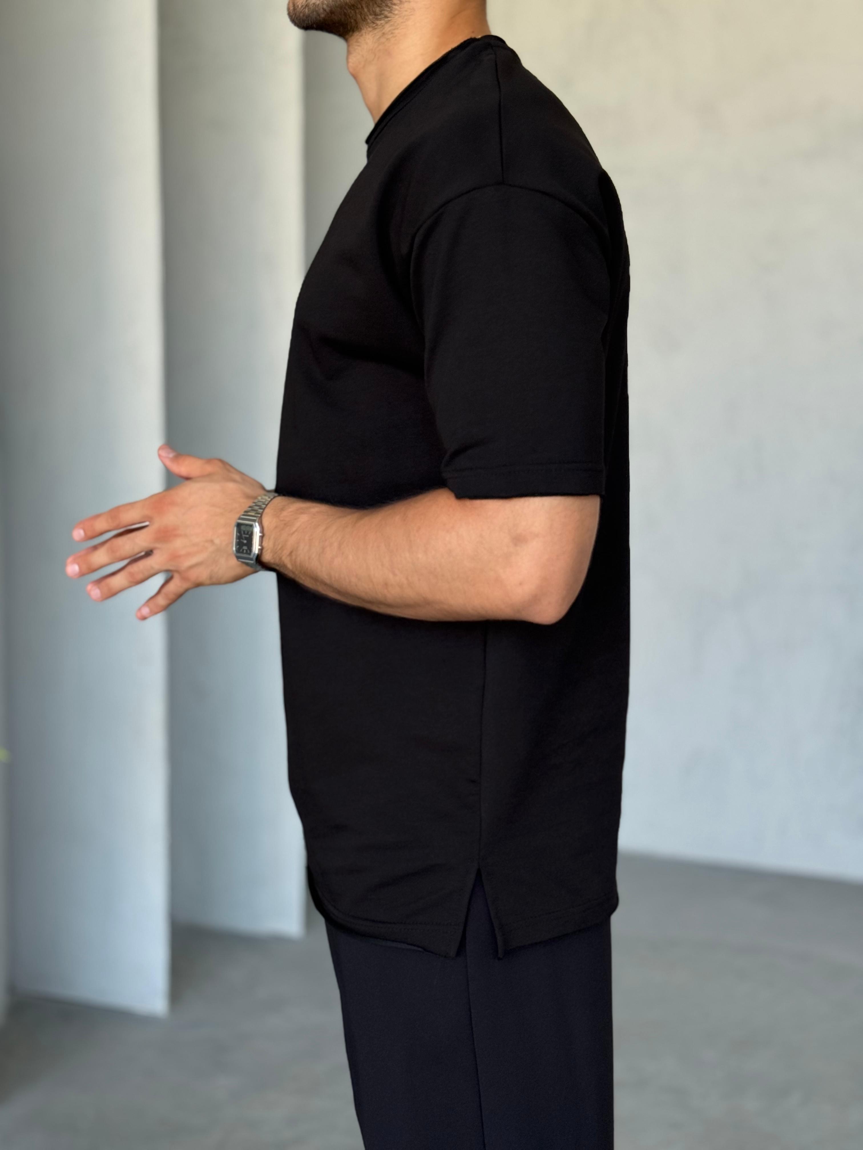 T6660 Yan Yırtmaçlı Oversize T-shirt Siyah
