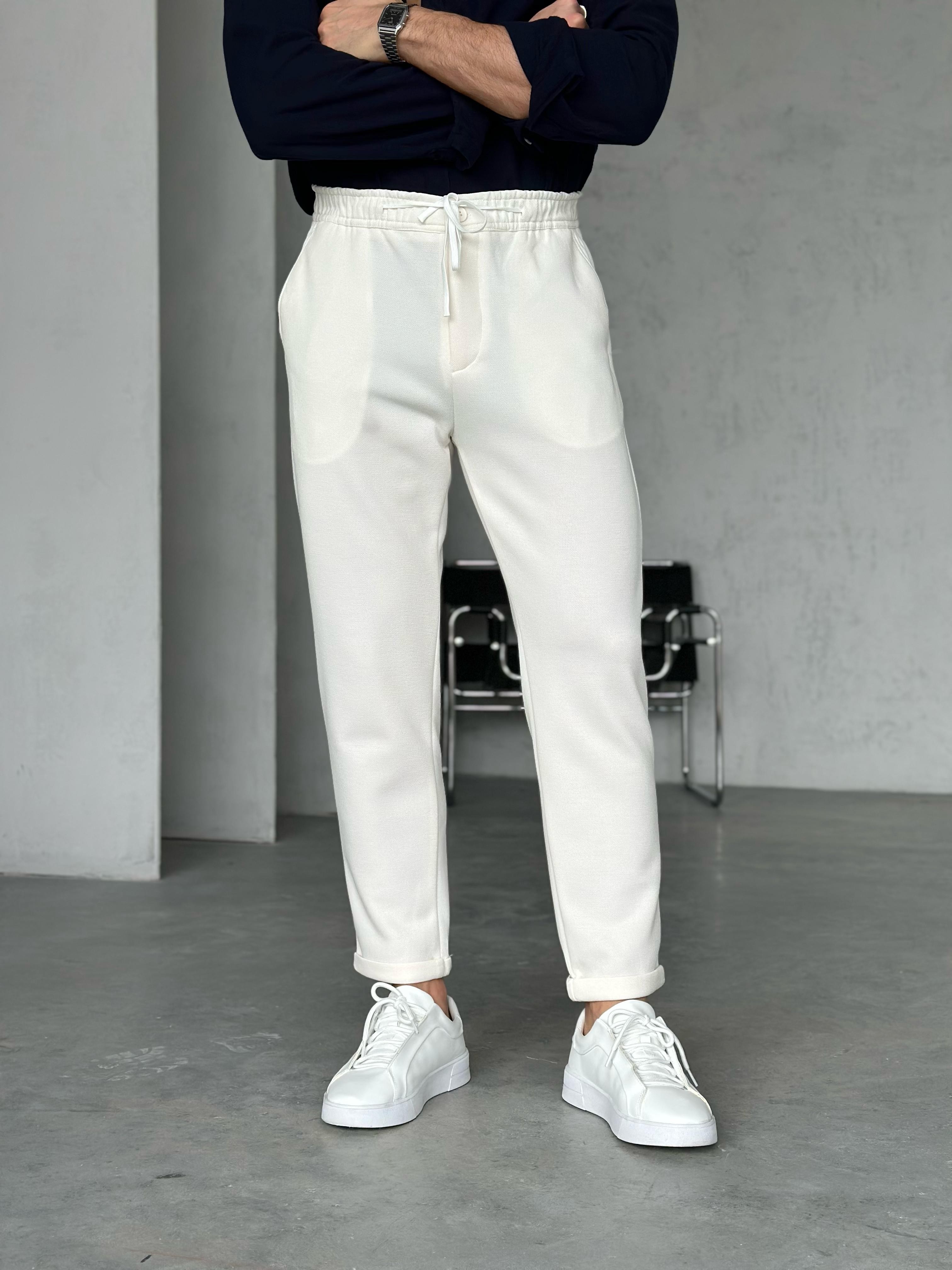KM50362 Örme Slim jogger pantolon Krem - W