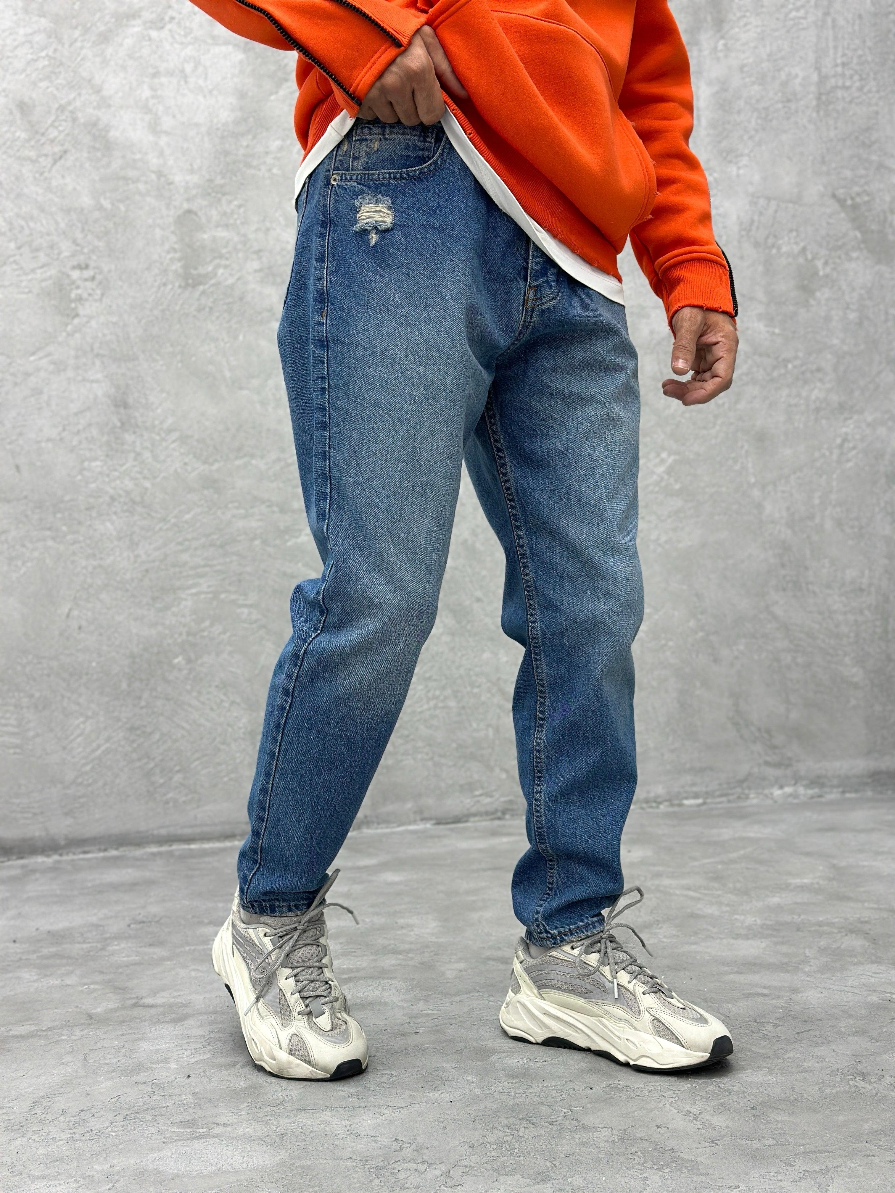 P340 Mavi Yırtıklı Boyfriend Pantolon -K