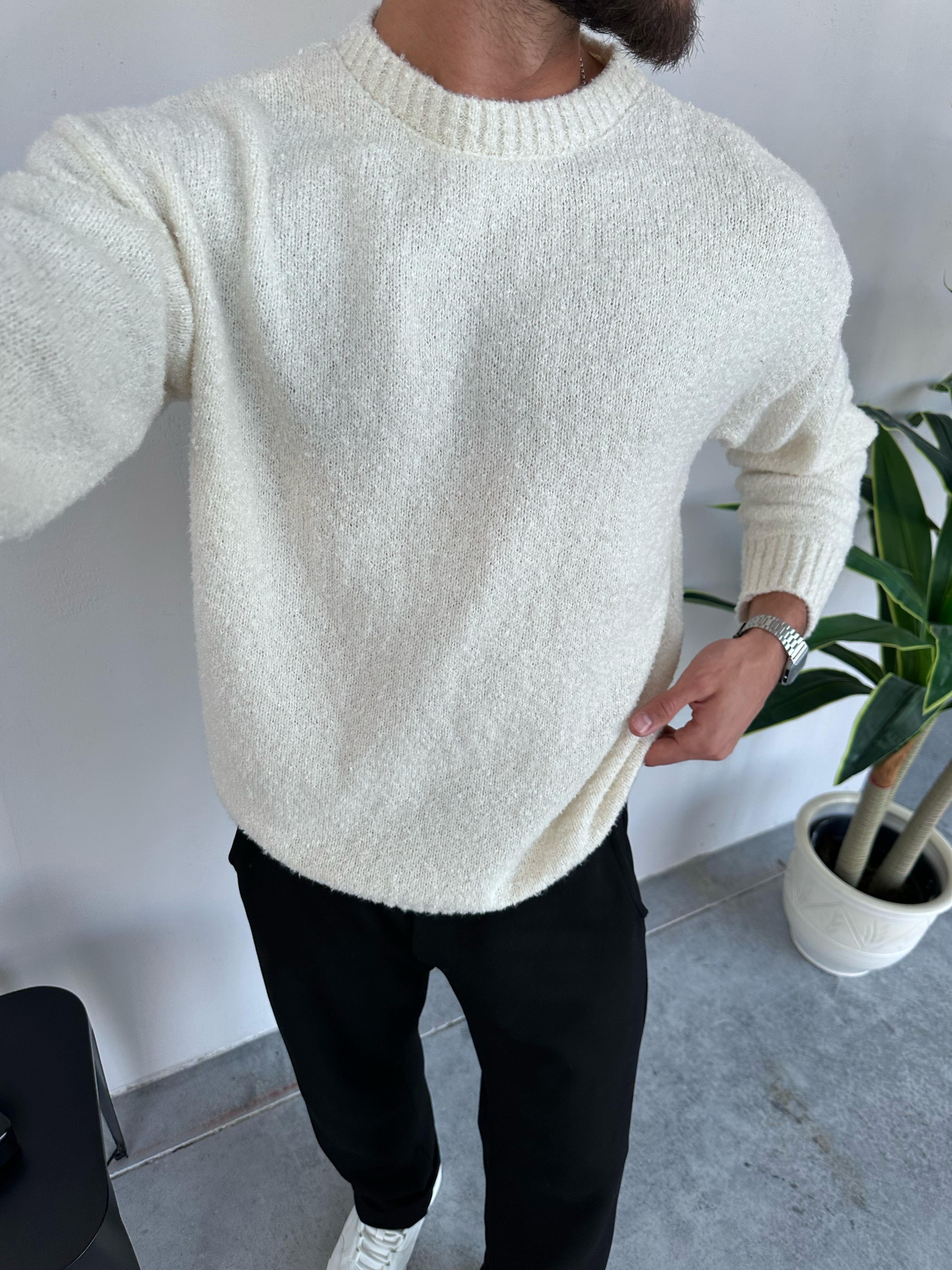 TR1021 OVERSIZE TRİKO KAZAK BEYAZ