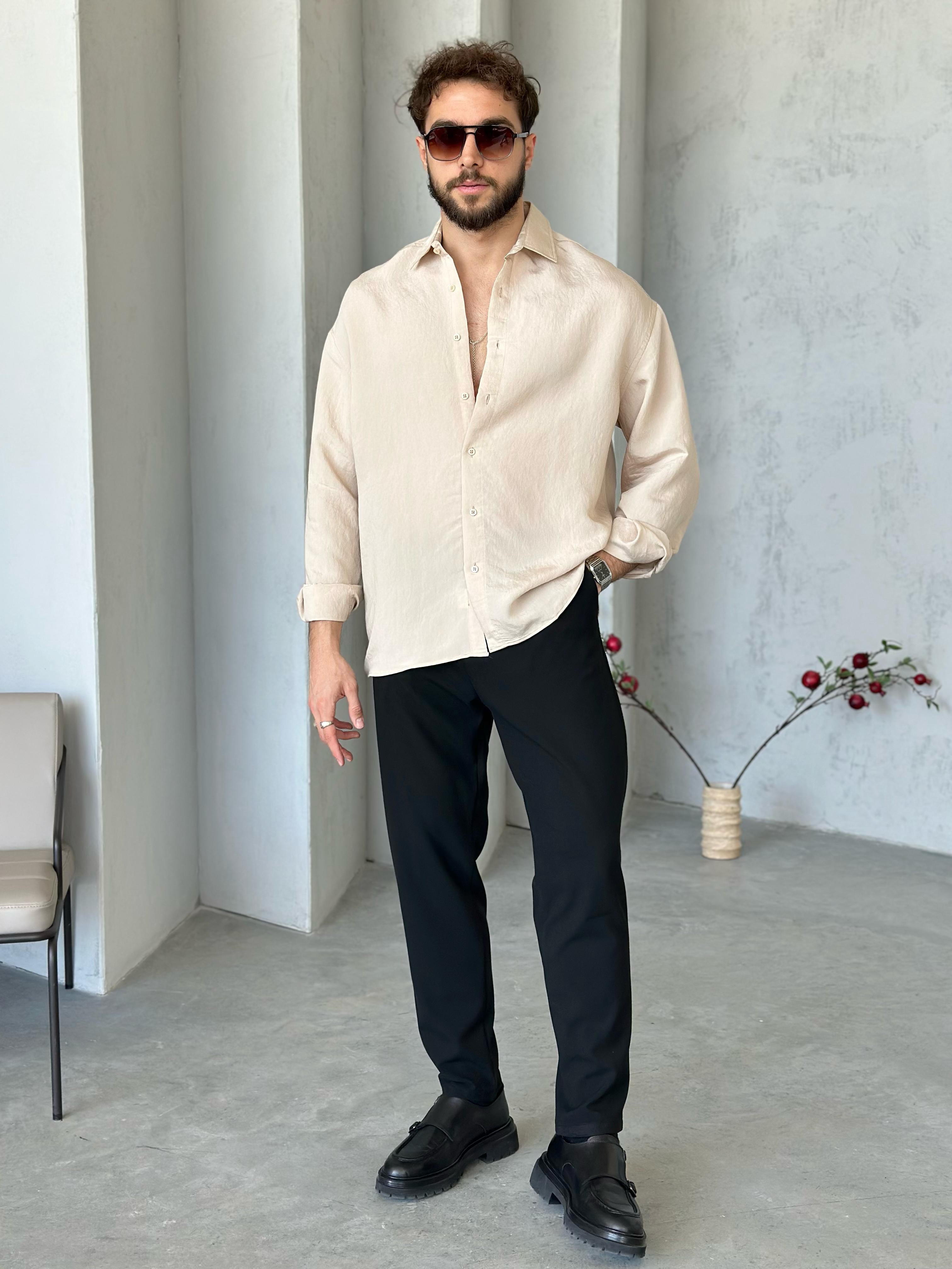 GM4600 Modal Kumaş Basic Oversize Gömlek Bej