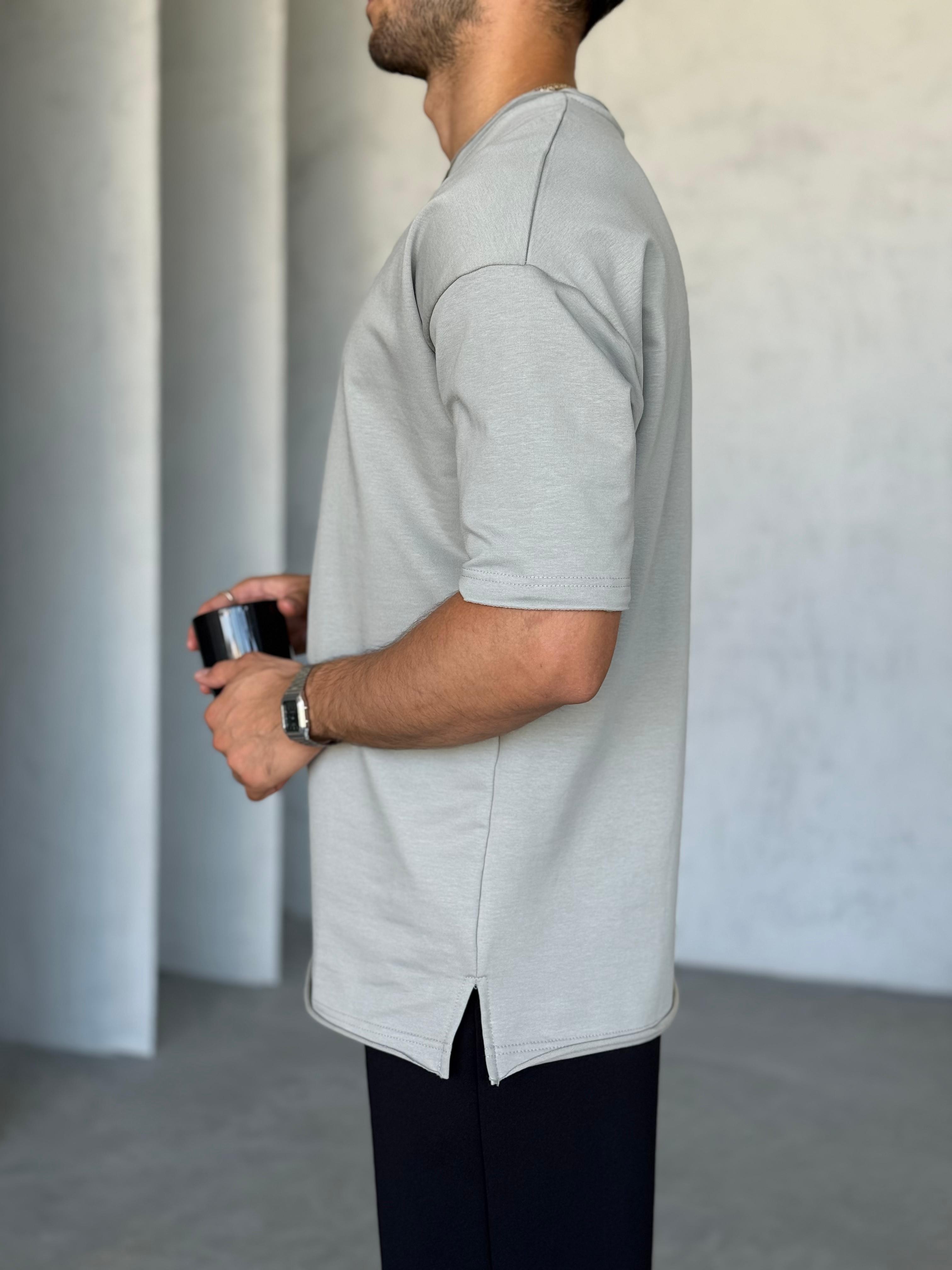 T6663 Yan Yırtmaçlı Oversize T-shirt Gri