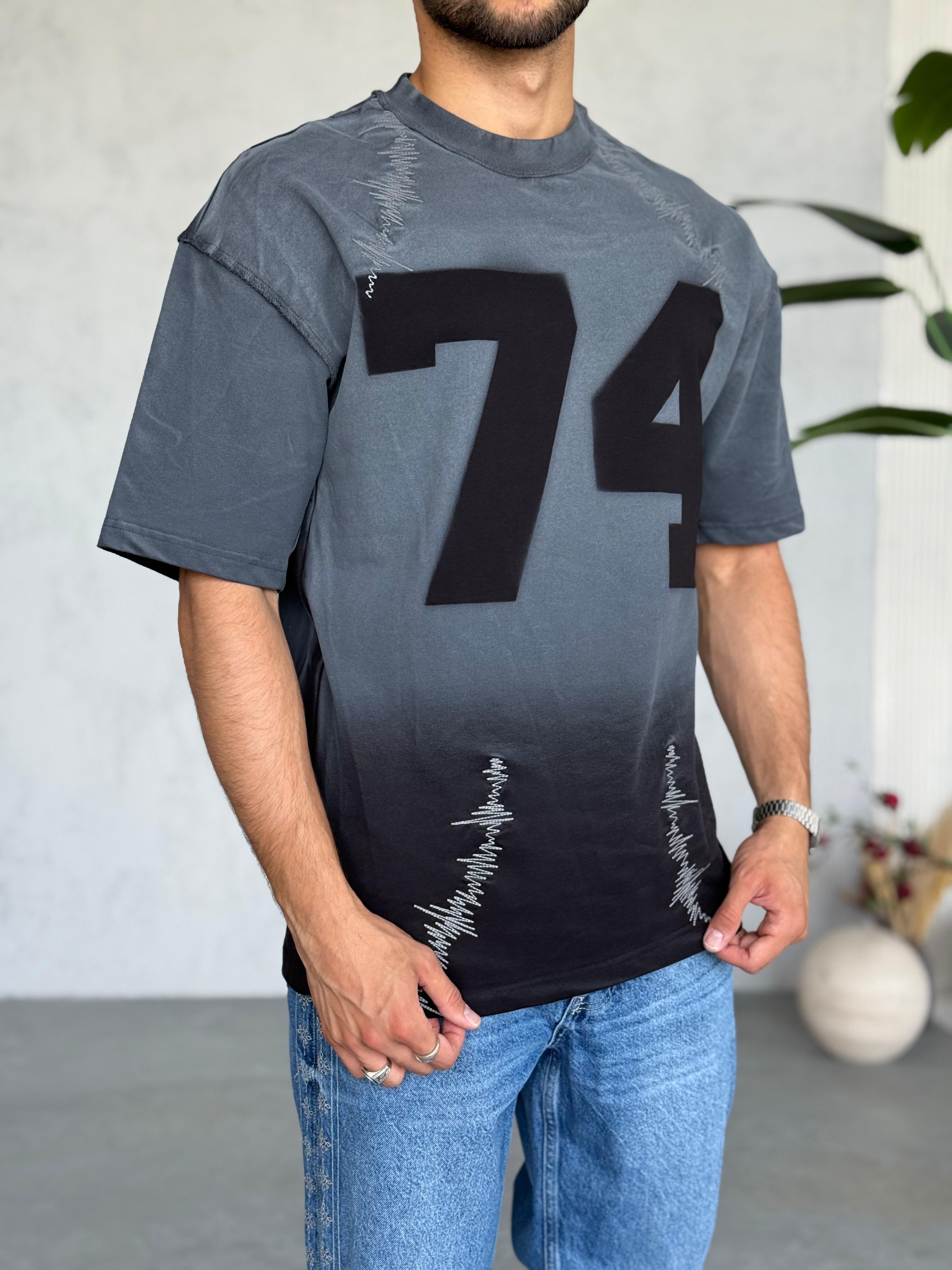T5001 Yıkamalı Tasarım Oversize T-shirt Füme