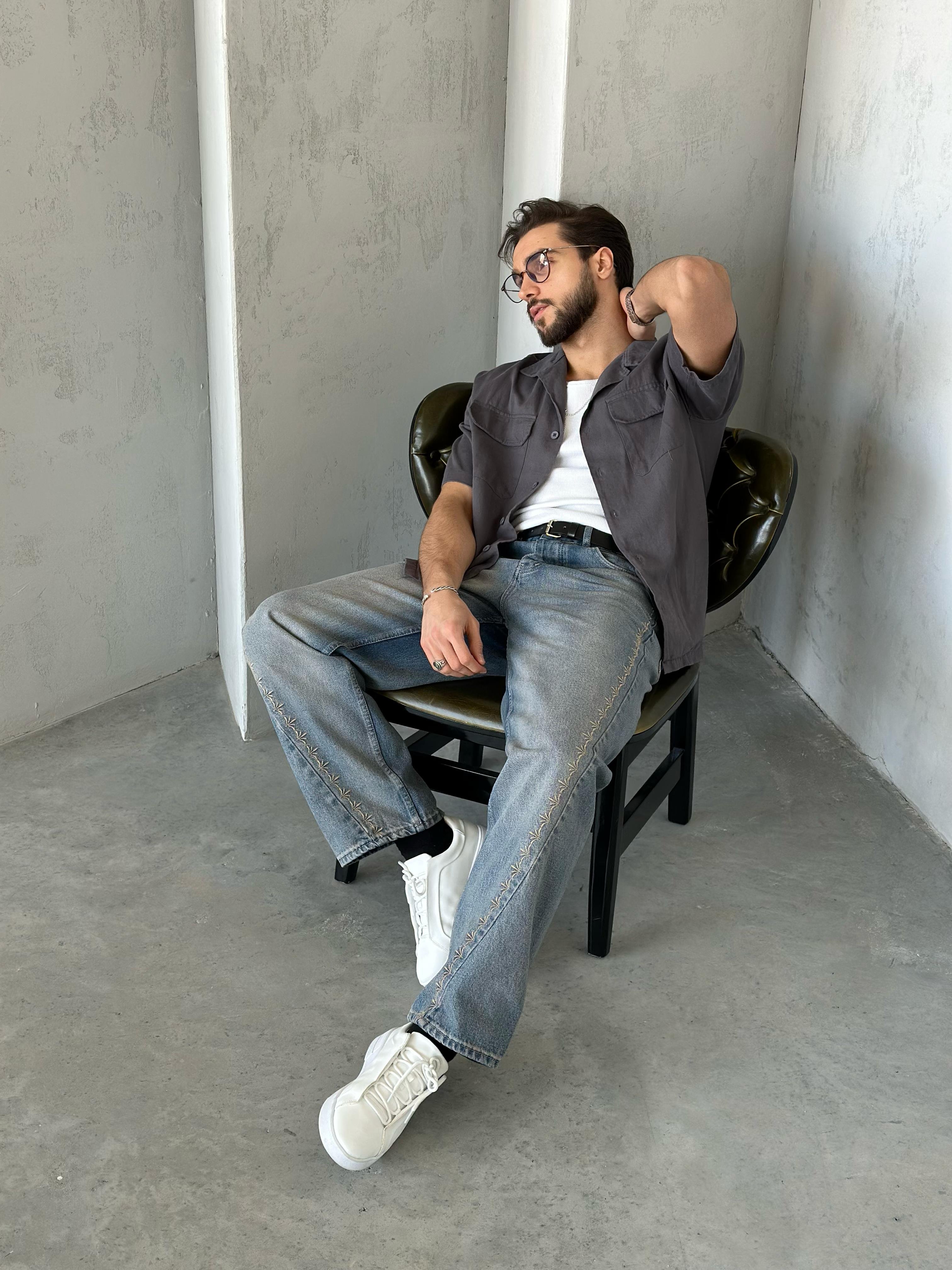 GM241091 Cepli gabardin kumaş gömlek FÜME V