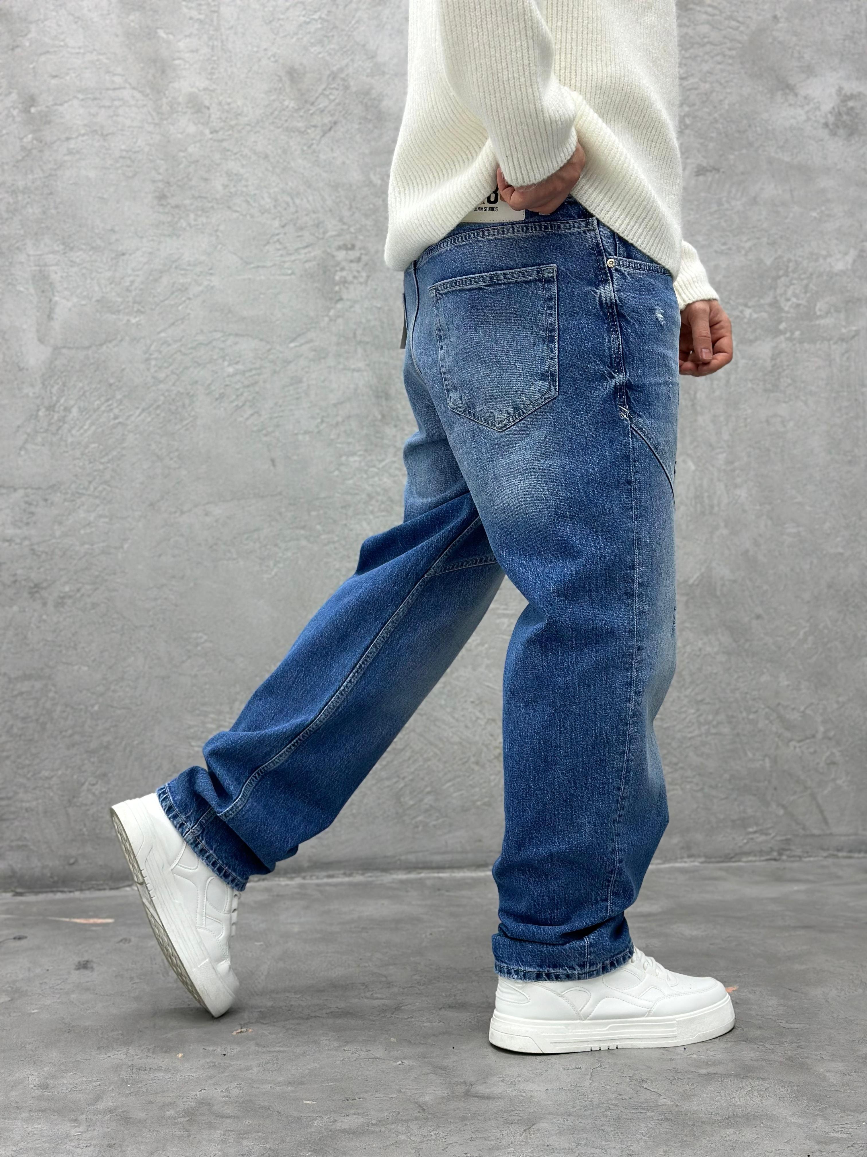 P524 Mavi Detaylı Baggy Pantolon - R