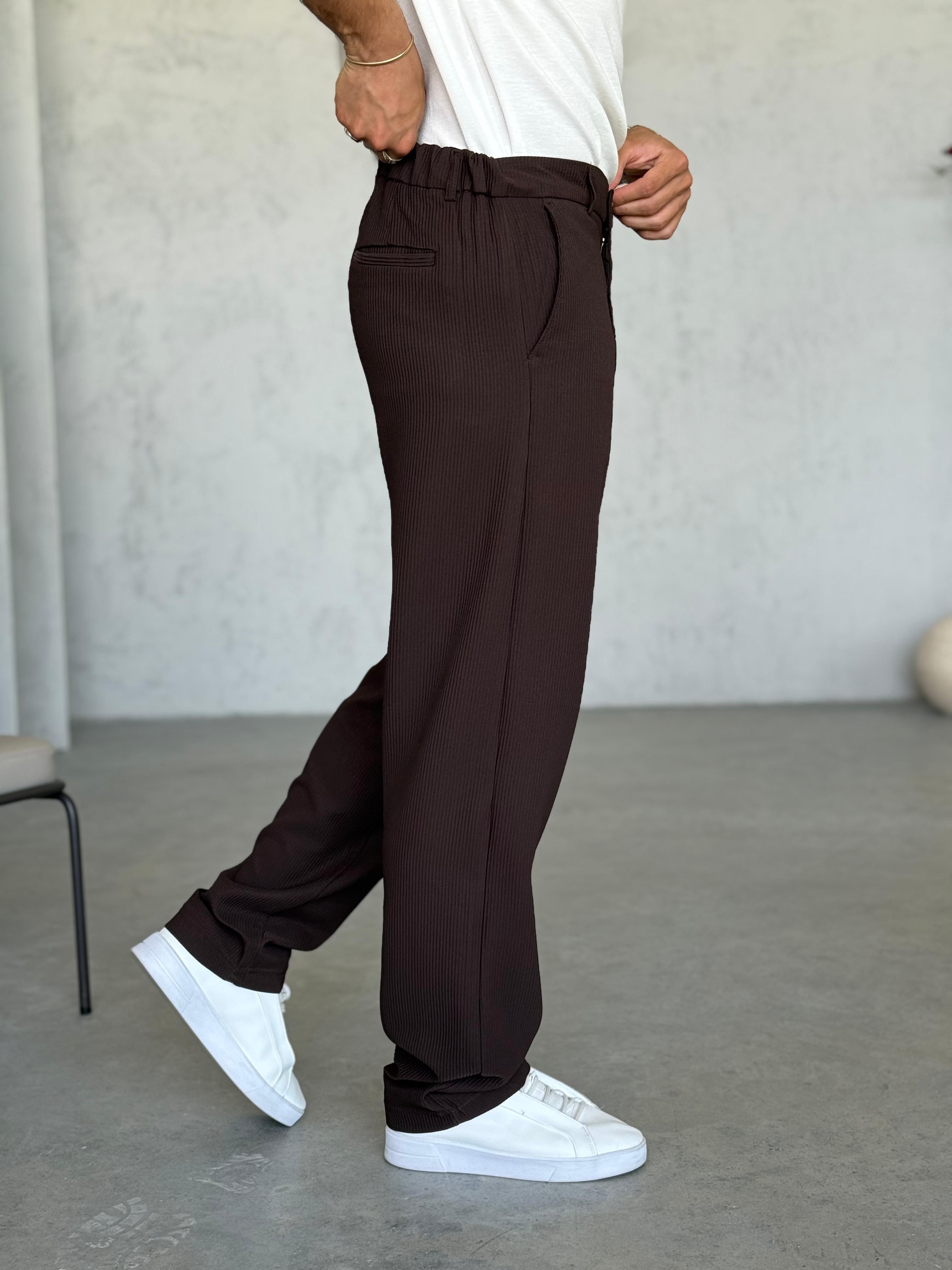 KM50732 Fitilli Baggy Kumaş Pantolon Kahve