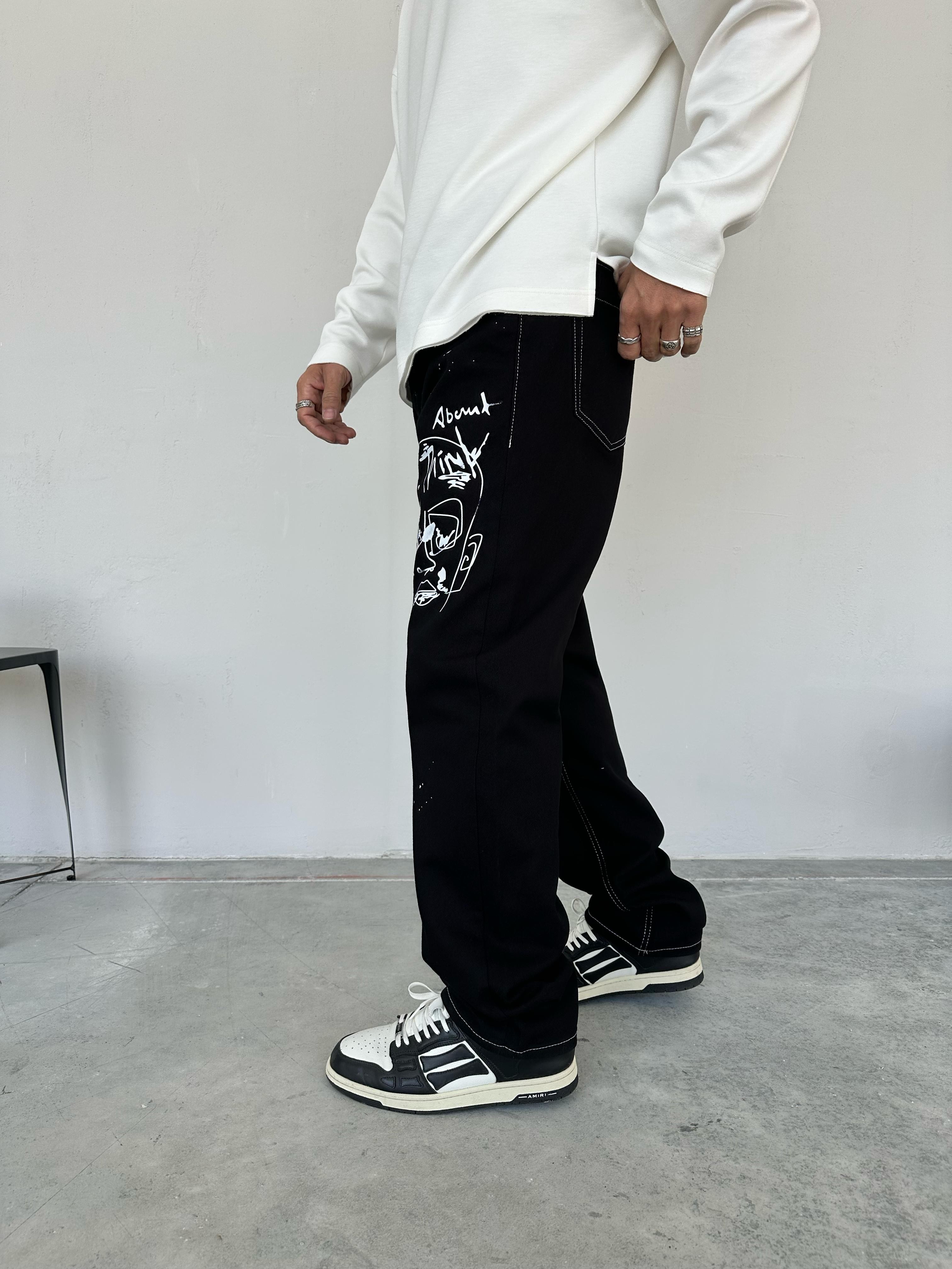 P289 Siyah Baskılı Baggy Pantolon