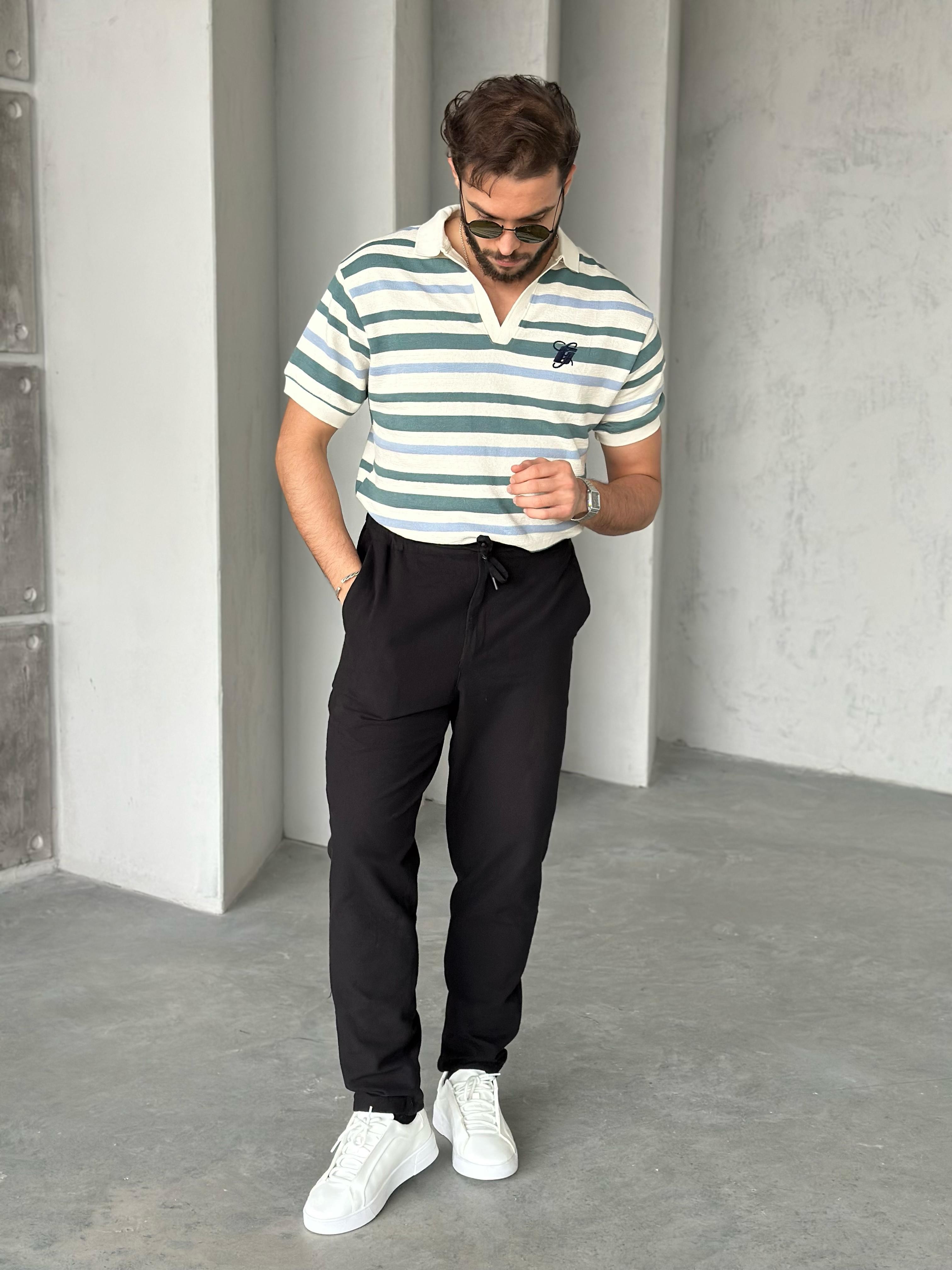 TR56491 Polo Yaka Örme Triko Ekru Mint