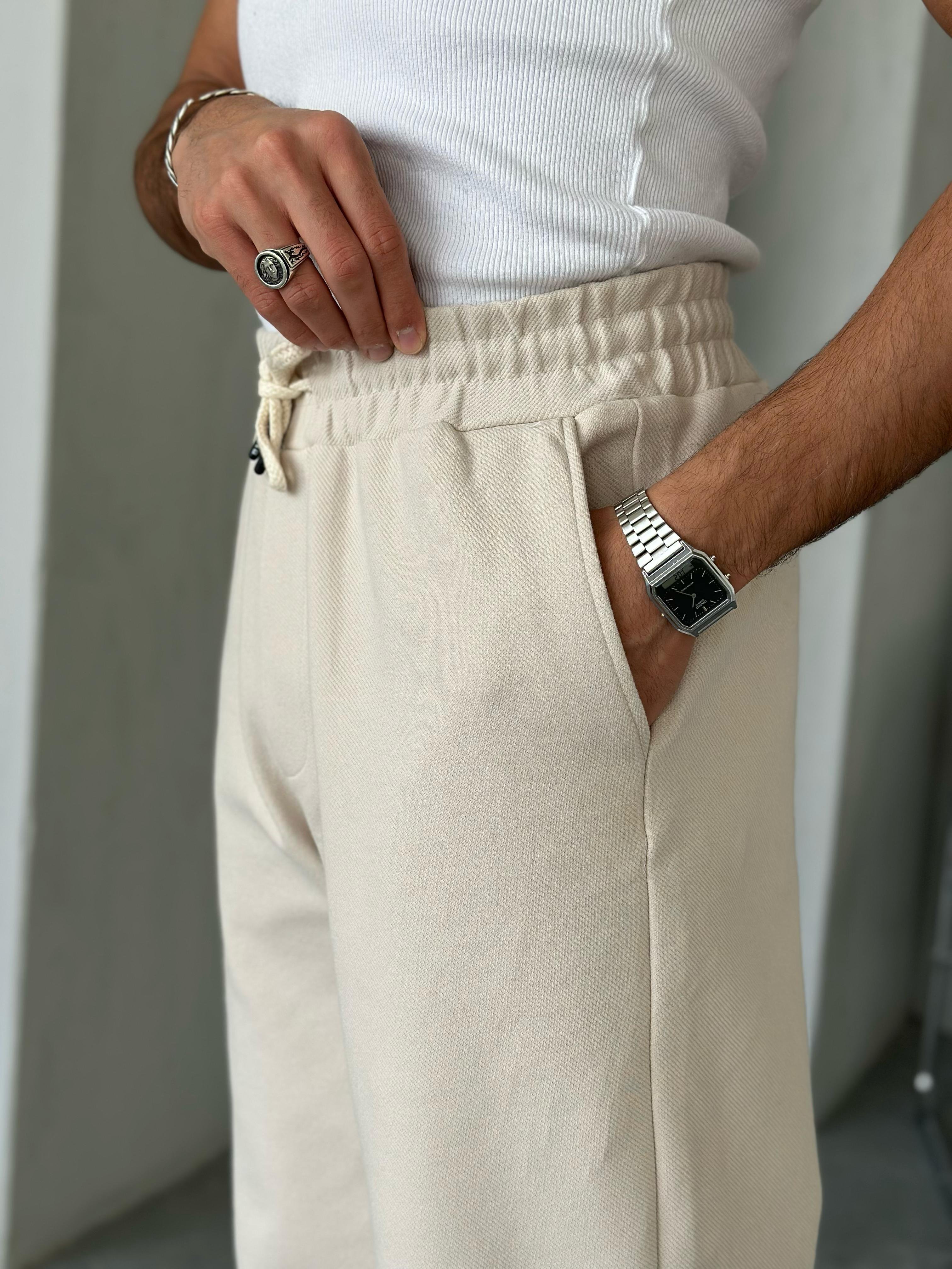 Krem Rahat Kalıp Gabardin Pantolon - G