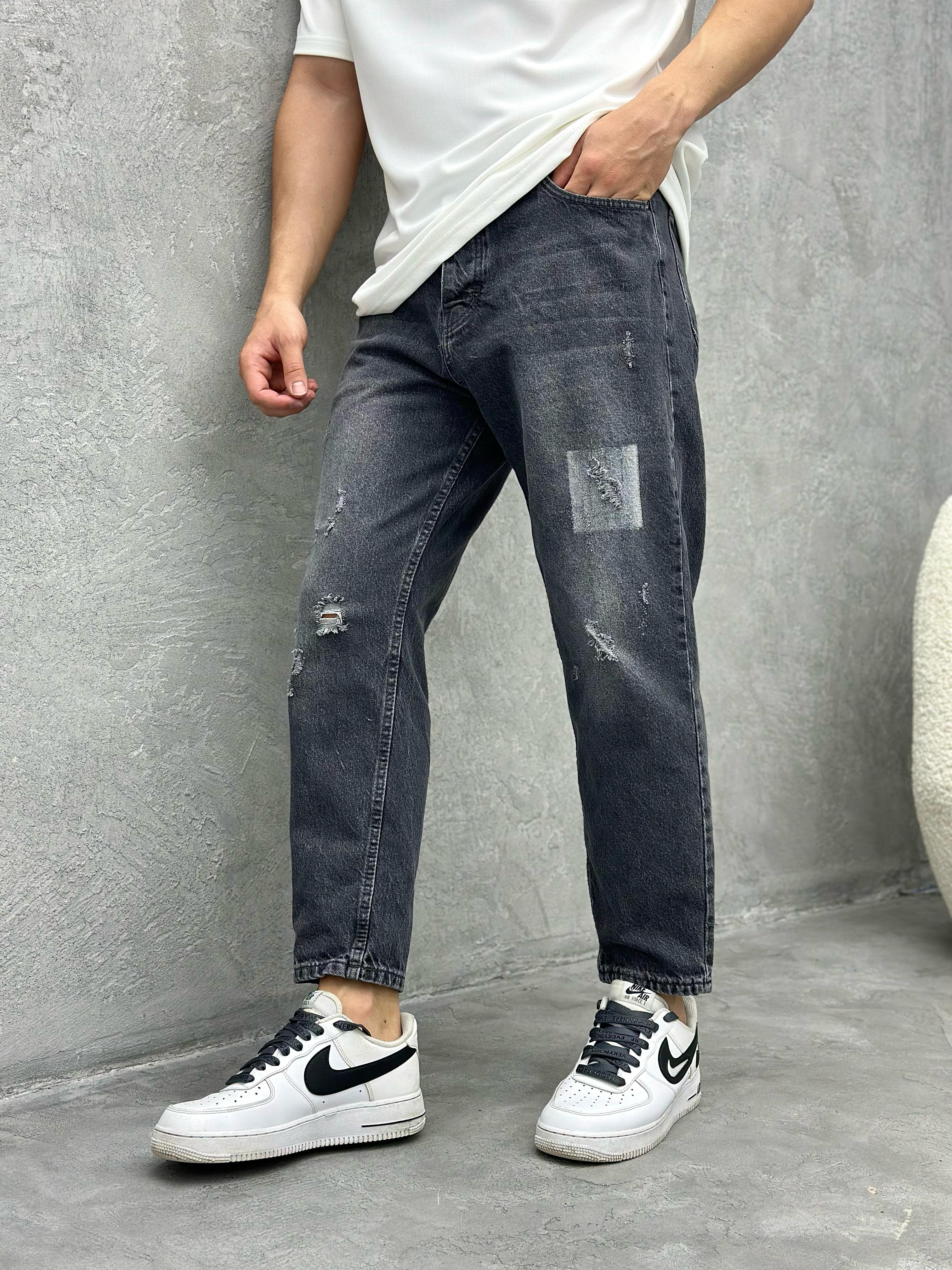 P421 Yırtıklı Füme Boyfriend Pantolon