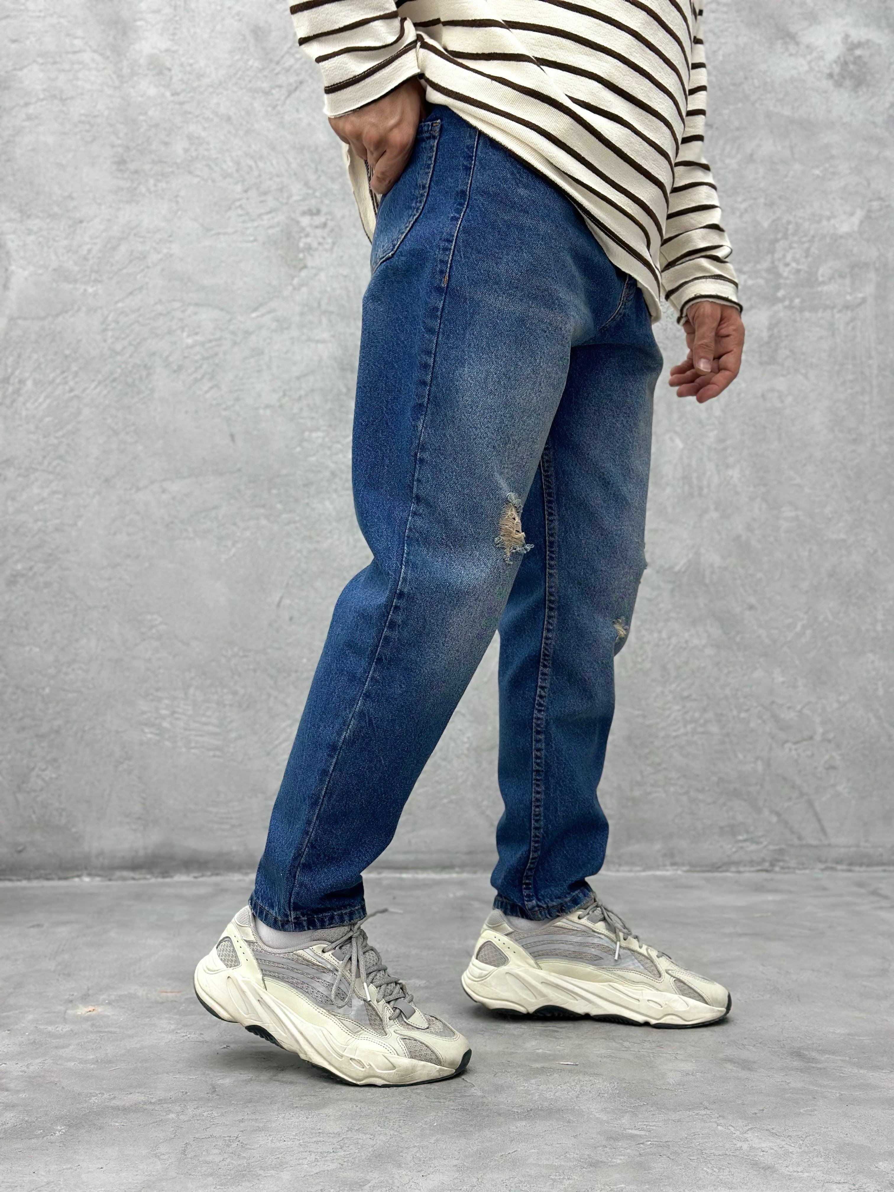 P404 Mavi Yırtıklı Boyfriend Pantolon K