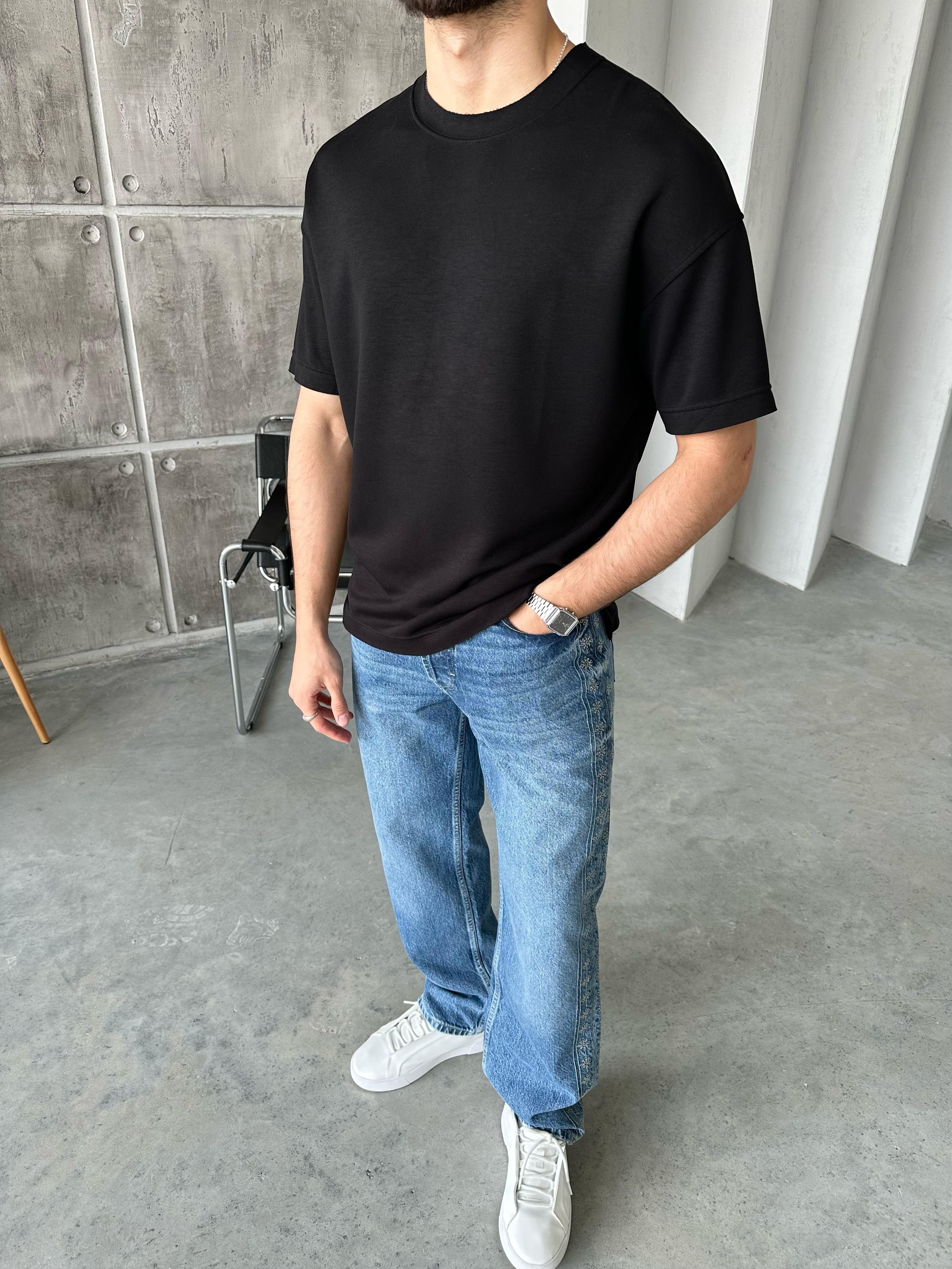 T108 Modal Kumaş Oversize T-shirt Siyah