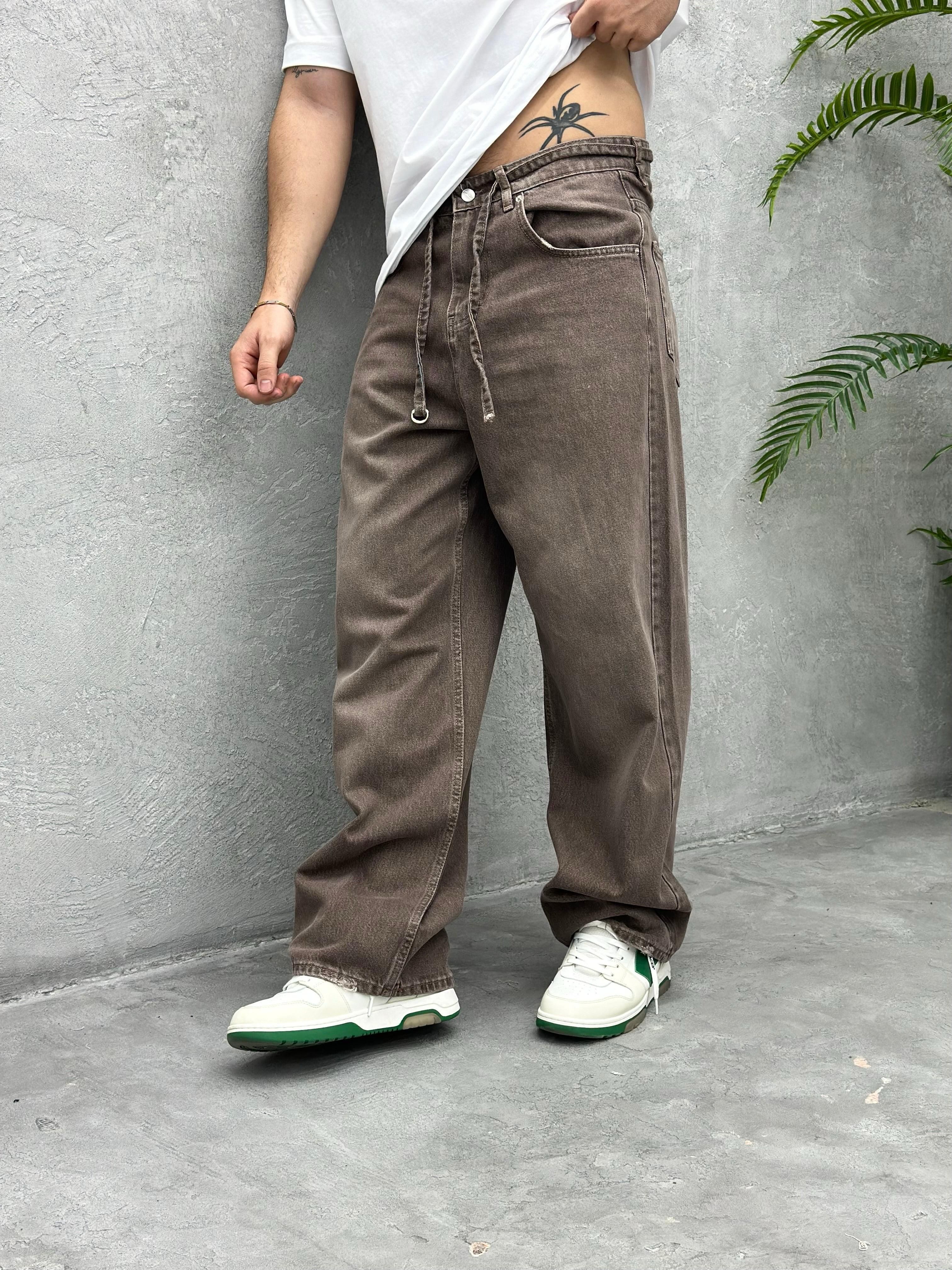 P505 İP KEMER YIKAMALI EKSTRA BOL BAGGY PANTOLON