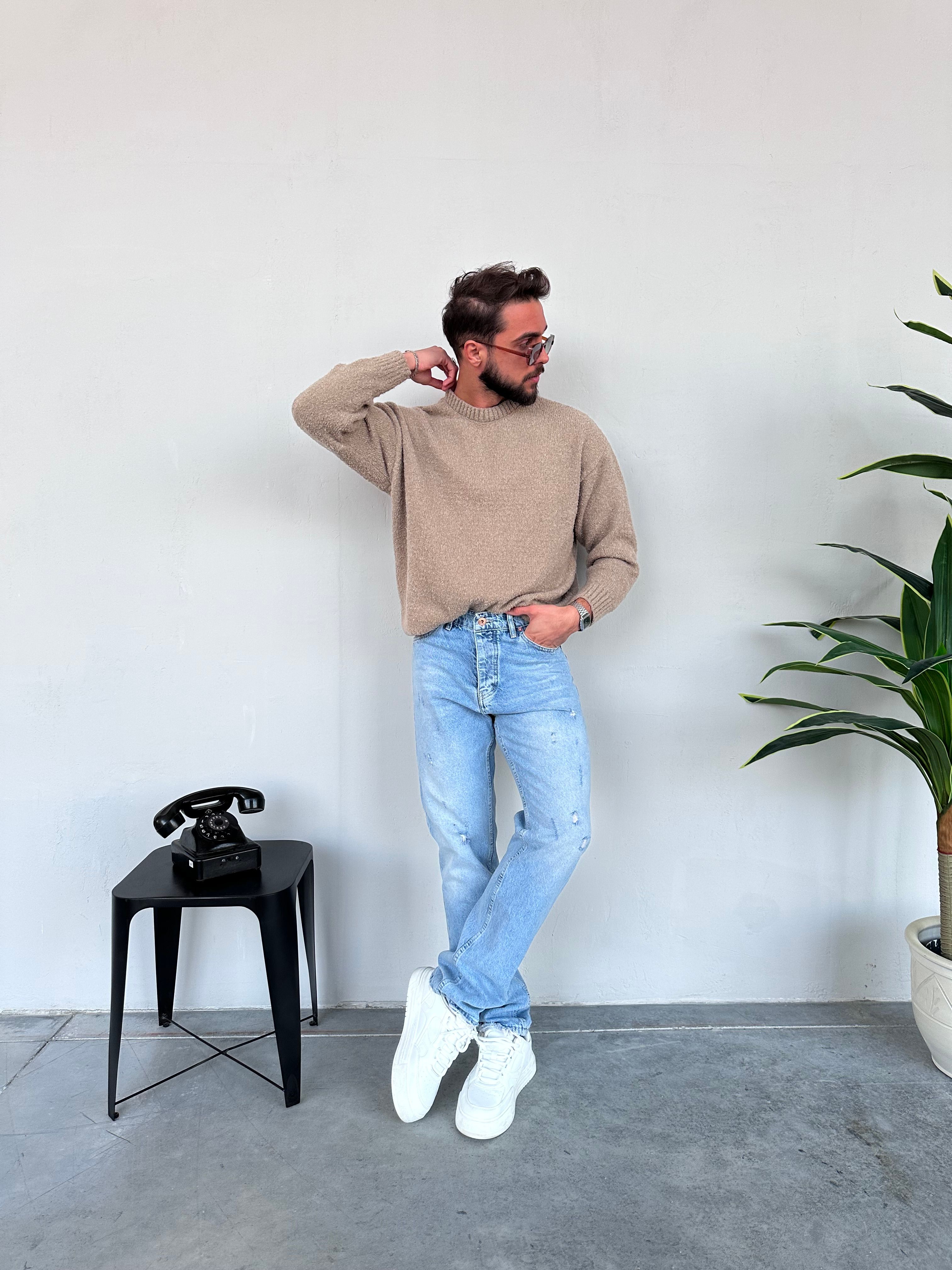 TR304 OVERSIZE TRİKO KAZAK BEJ