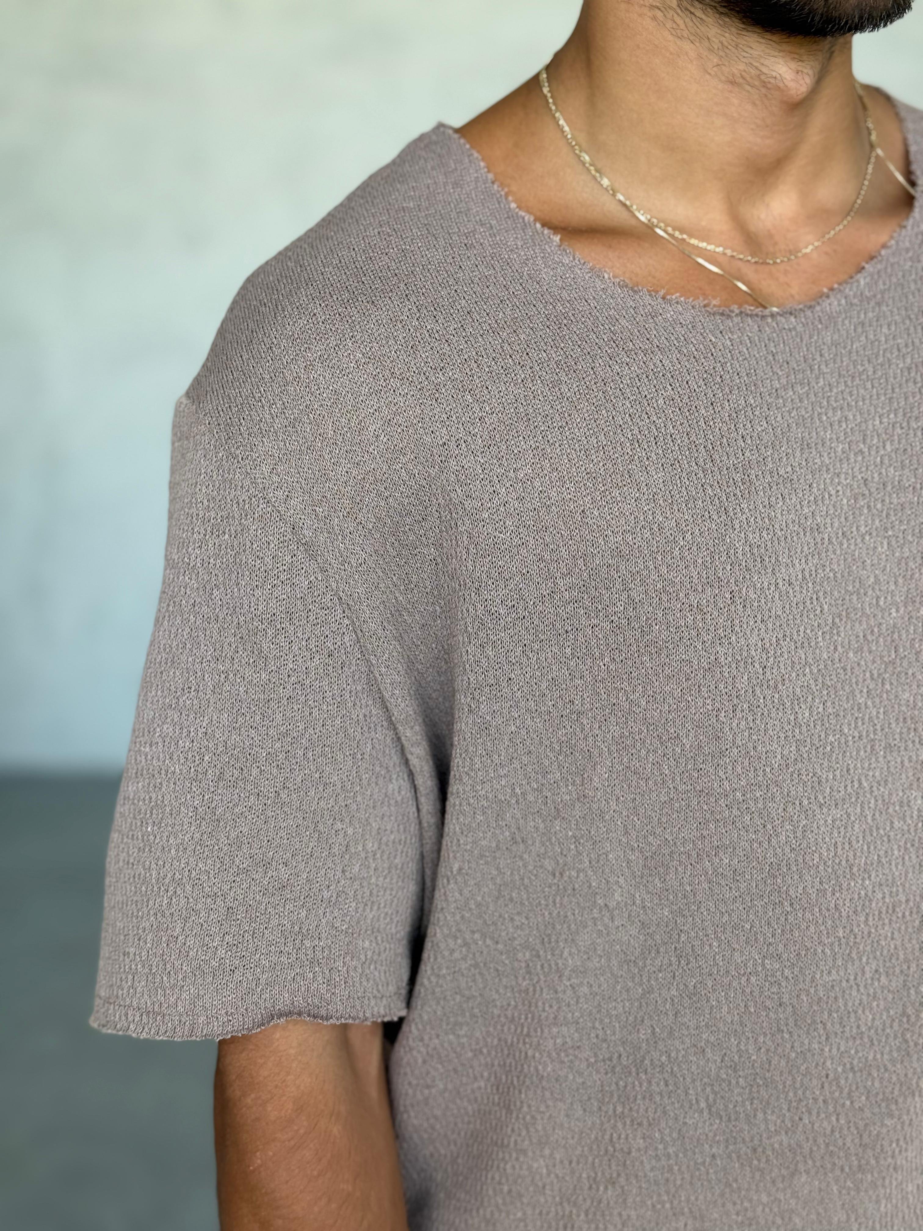 TR3002 Naturel Yaka triko t-shirt KAHVE K