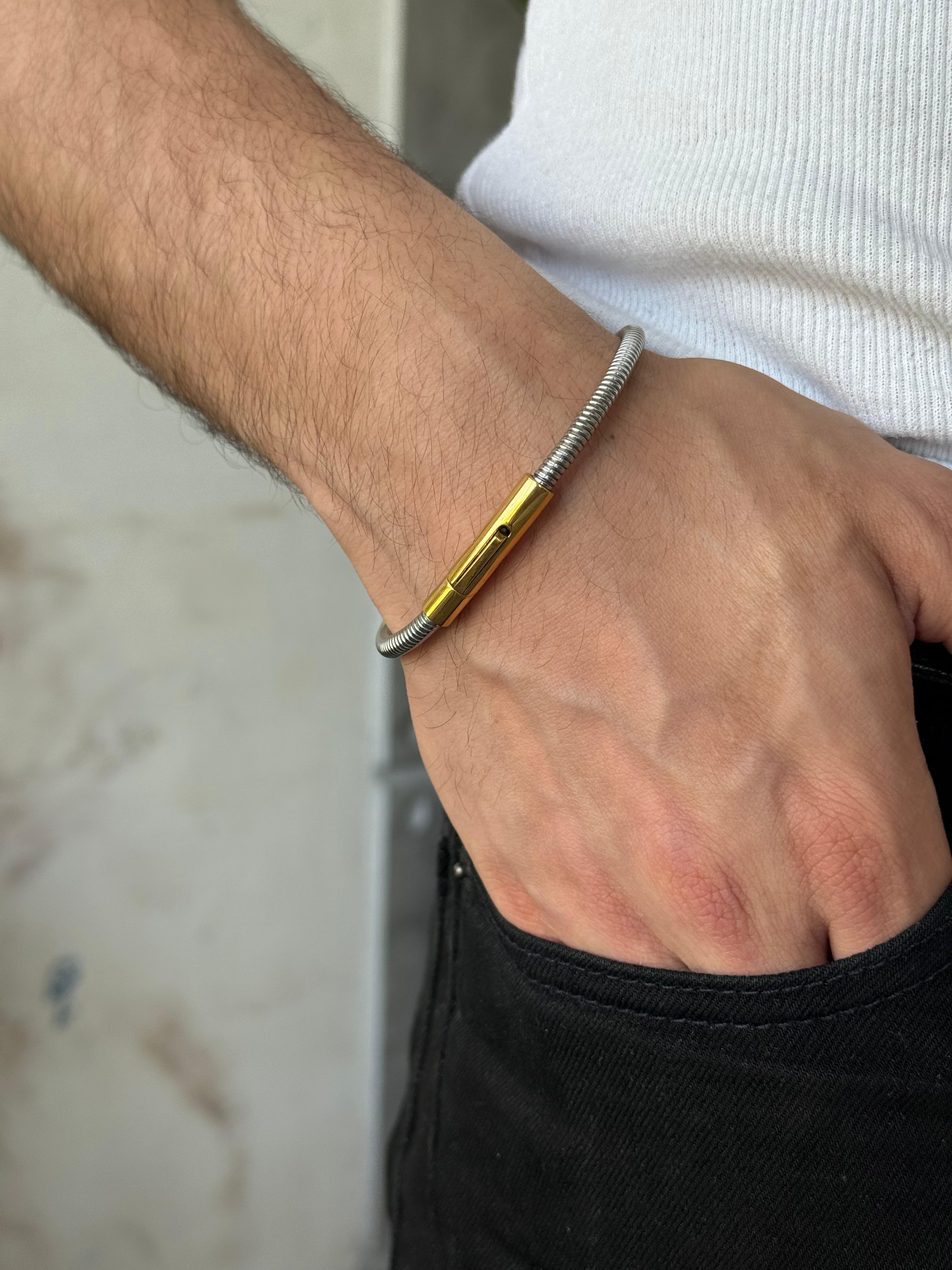 AK208 Gold Çelik Kelepçe Bileklik