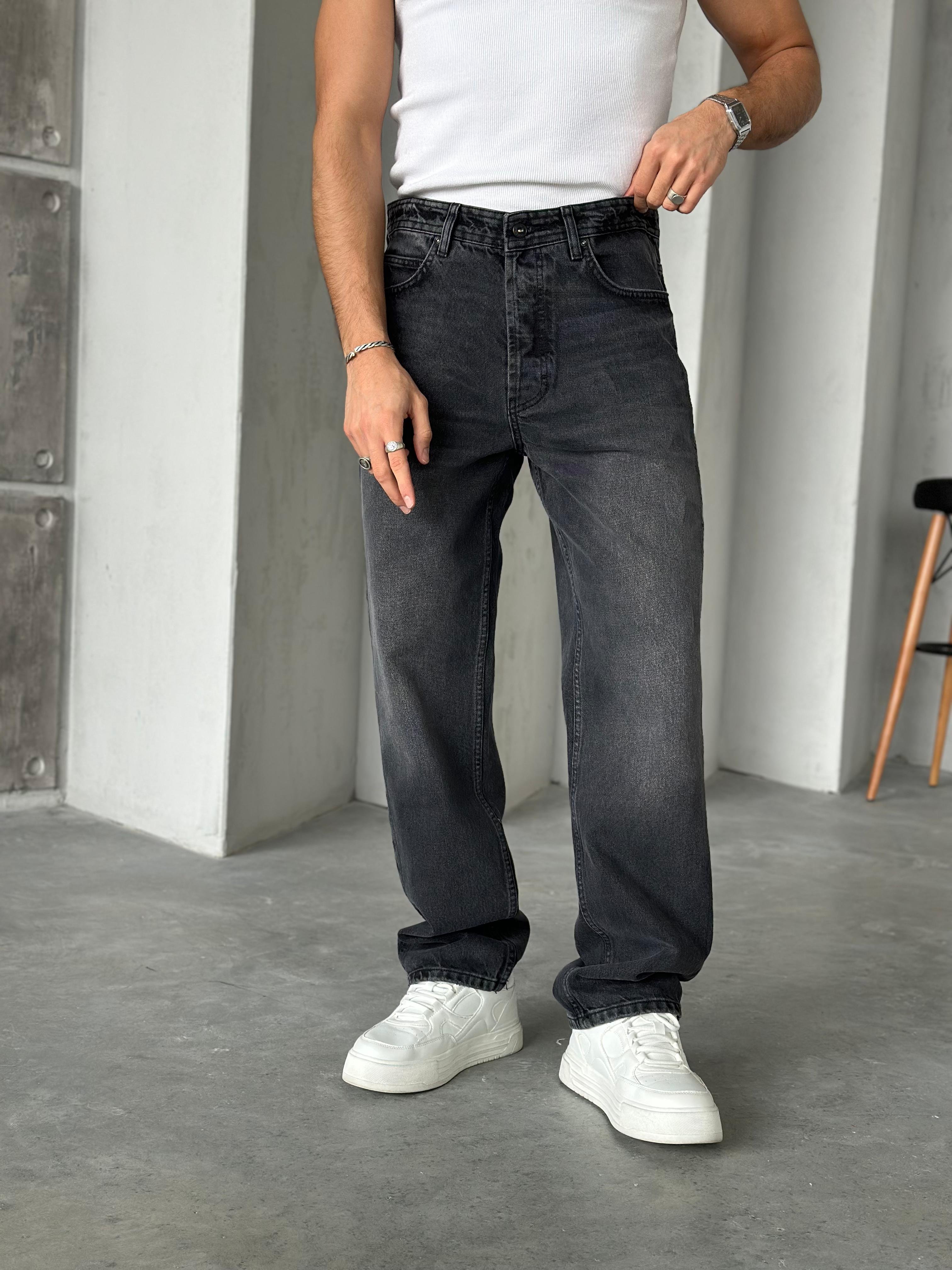 P536 Nakış Detaylı Baggy Pantolon Füme - R