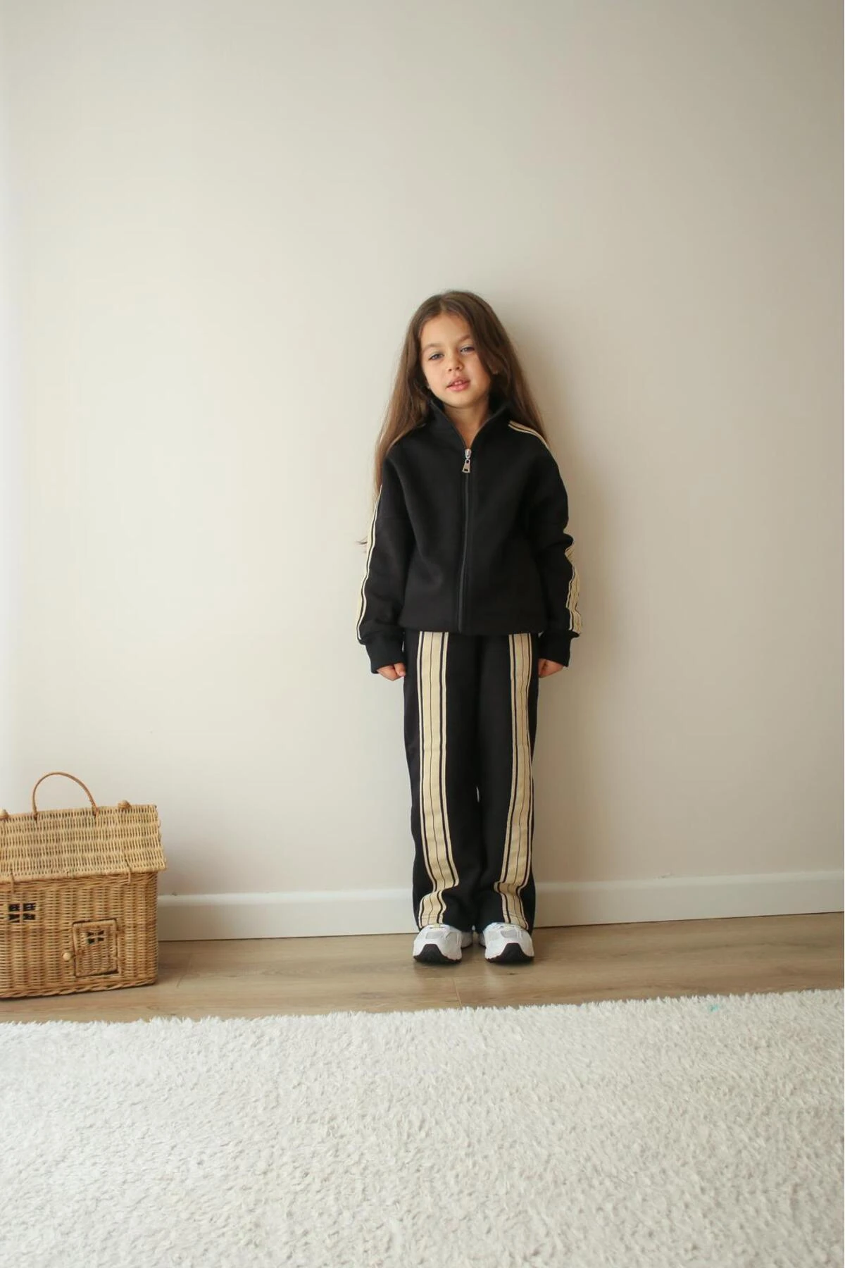 Kız Çocuk Çizgili Siyah Spor Eşofman Takımı Alt Üst Takım