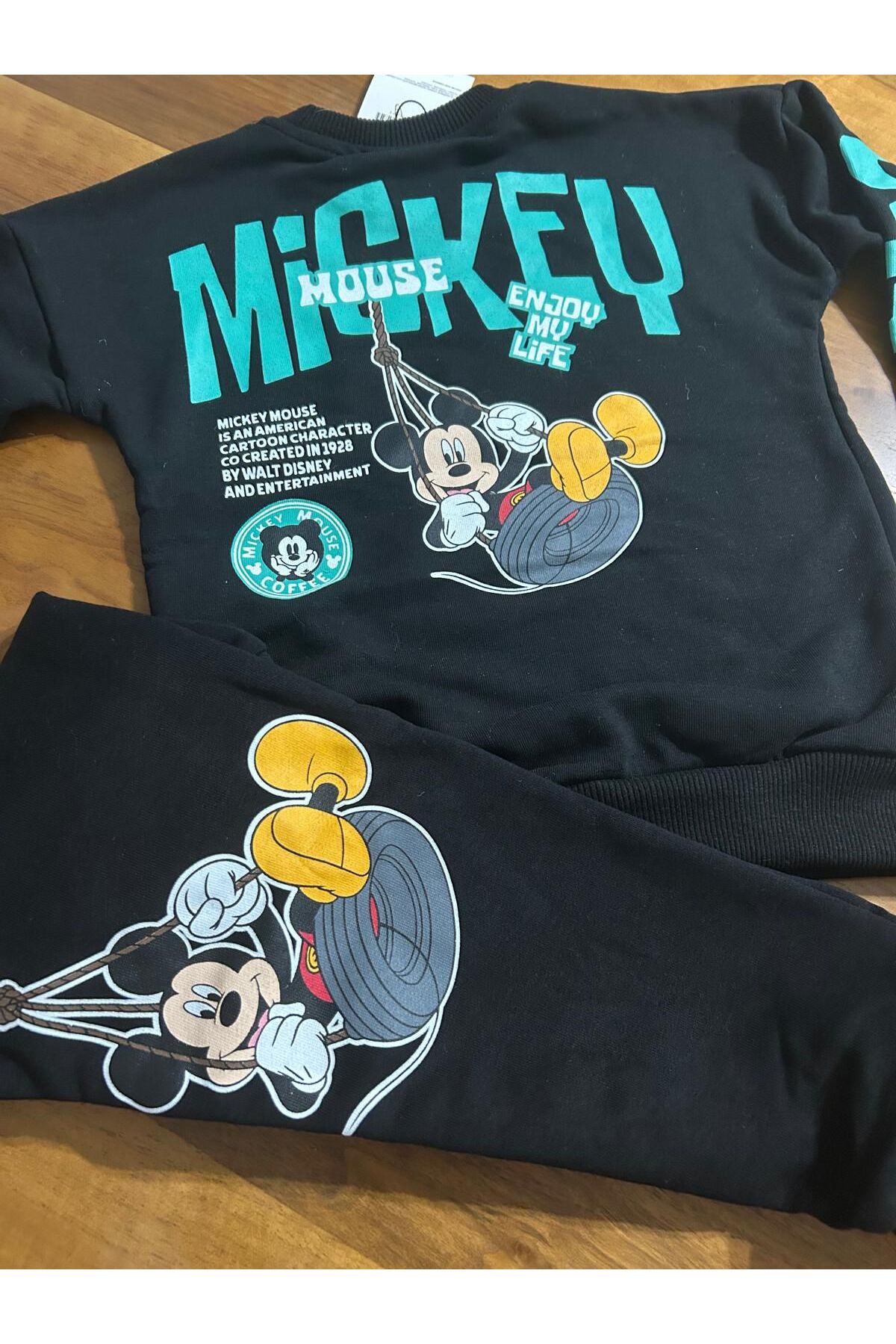 Mickey Mouse Desenli Siyah Erkek Çocuk Eşofman Takımı Alt Üst Takım