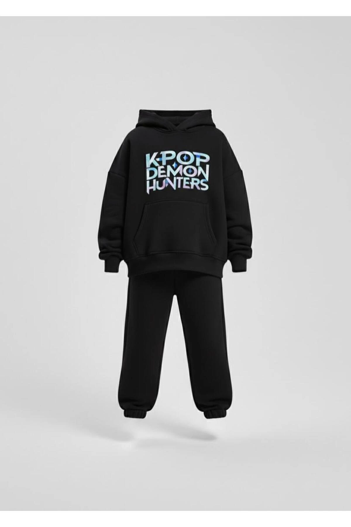 Çocuk K-Pop Demon Hunters Hunterix Zoey Rumi Mira Baskılı Oversize Unisex Eşofman Takımı