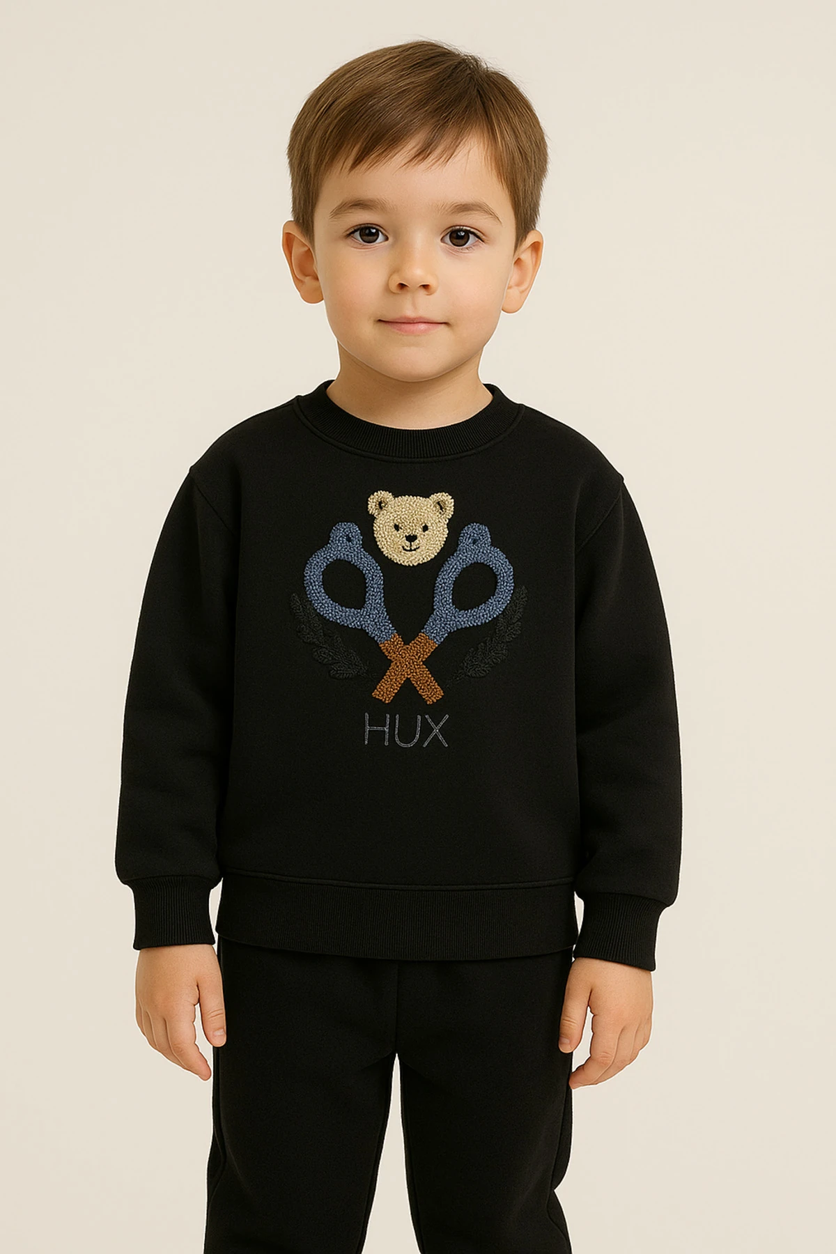 Unisex Çocuk Raket Hux Baskılı Siyah Eşofman Takımı Alt Üst Takım