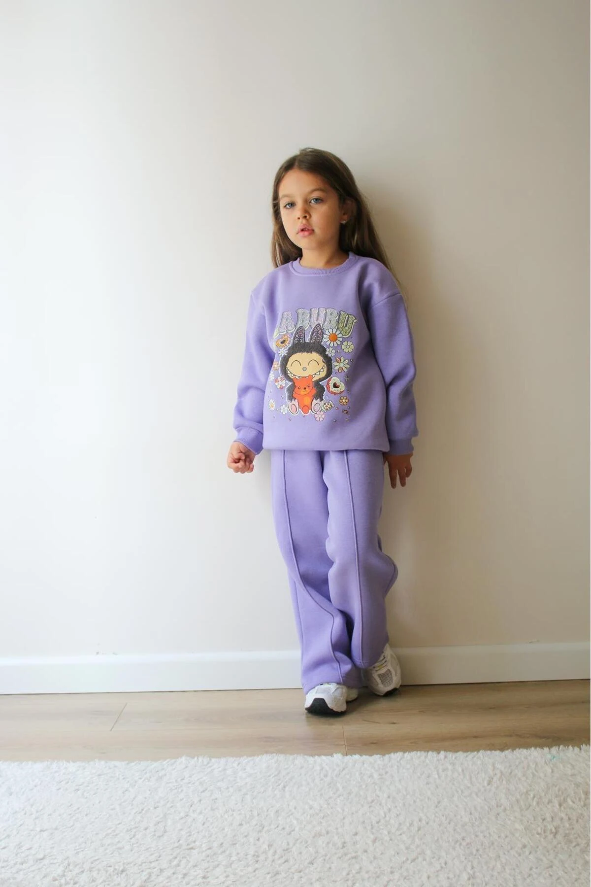 Kız Çocuk Mor Labubu Desenli Eşofman Takımı Alt Üst Takım