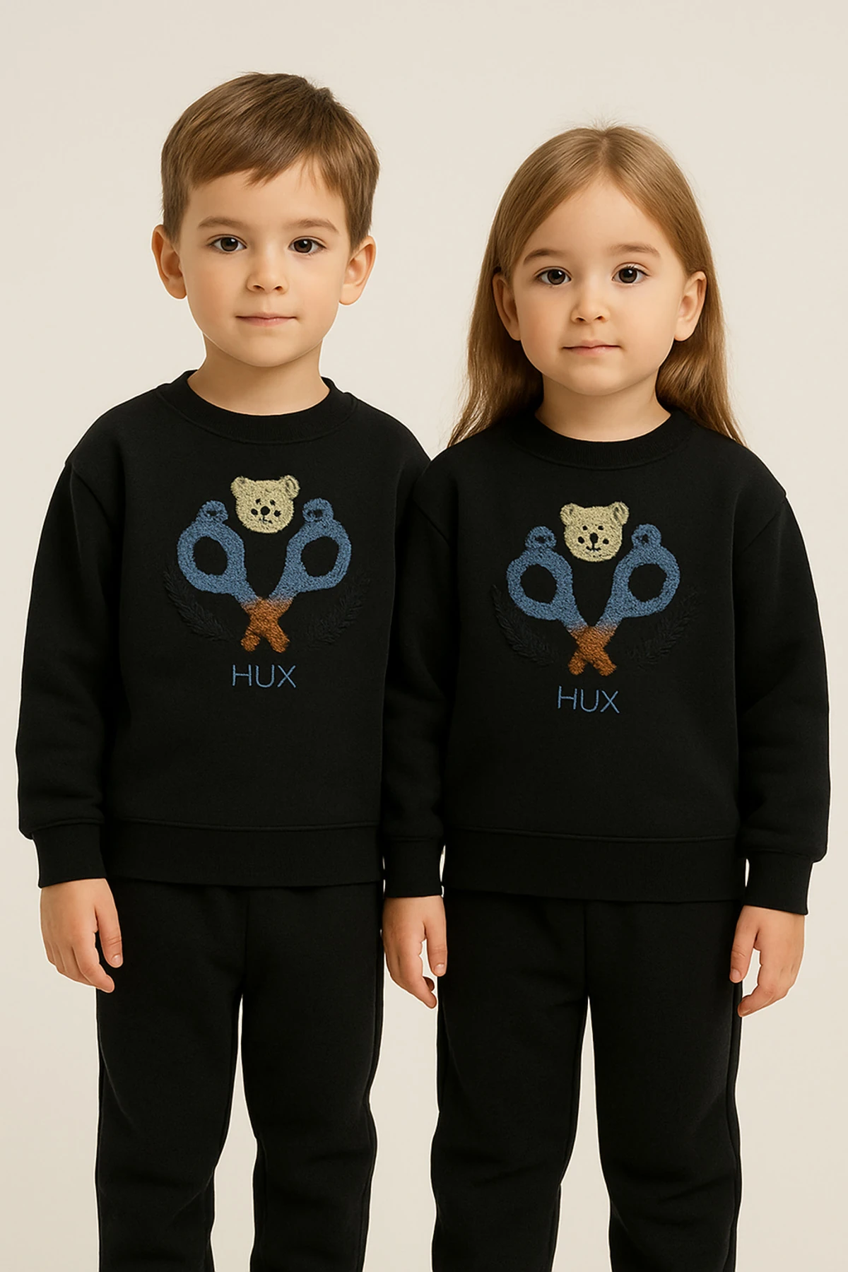 Unisex Çocuk Raket Hux Baskılı Siyah Eşofman Takımı Alt Üst Takım