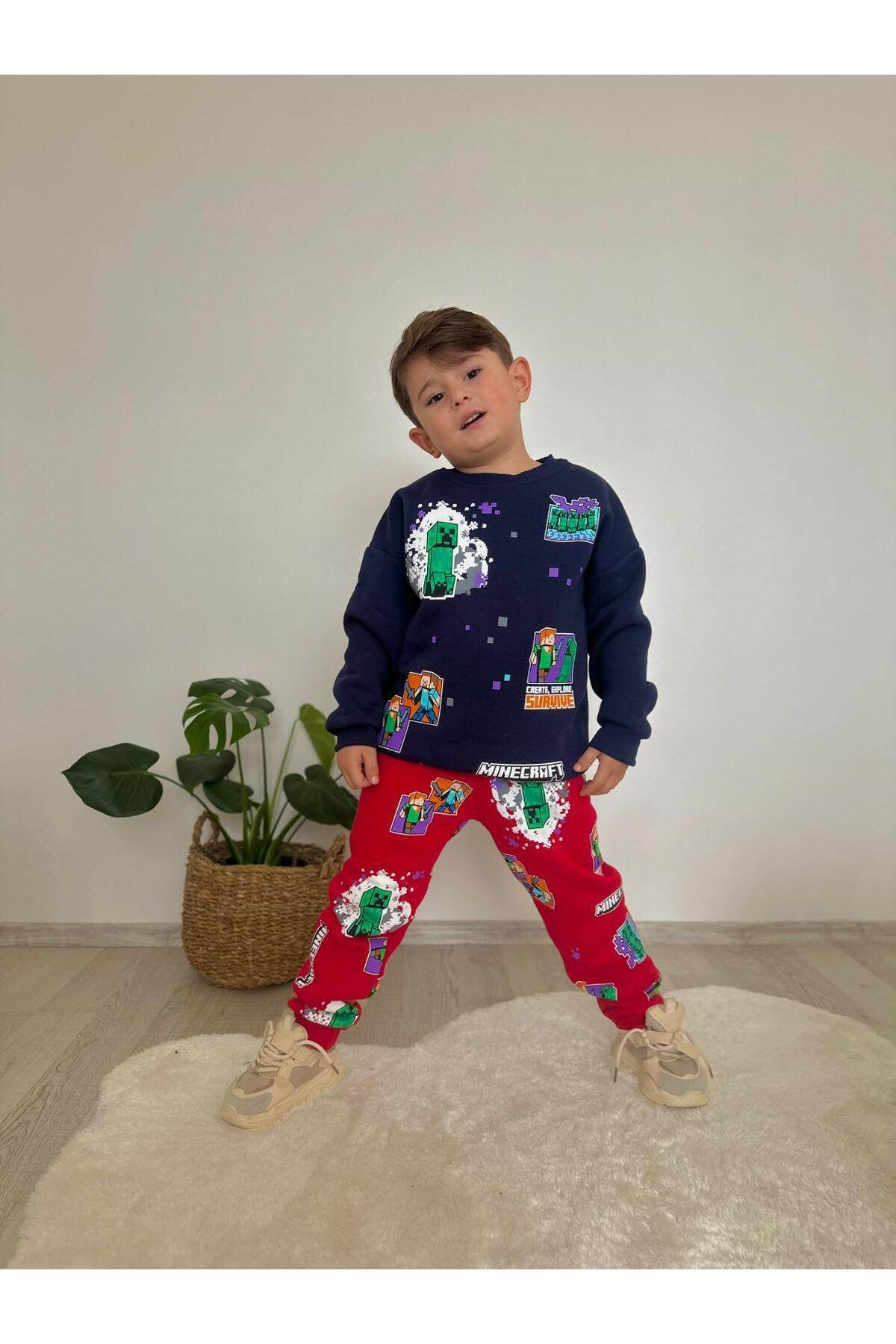 Erkek Çocuk Minecraft Baskılı Eşofman Takımı Alt Üst Takım