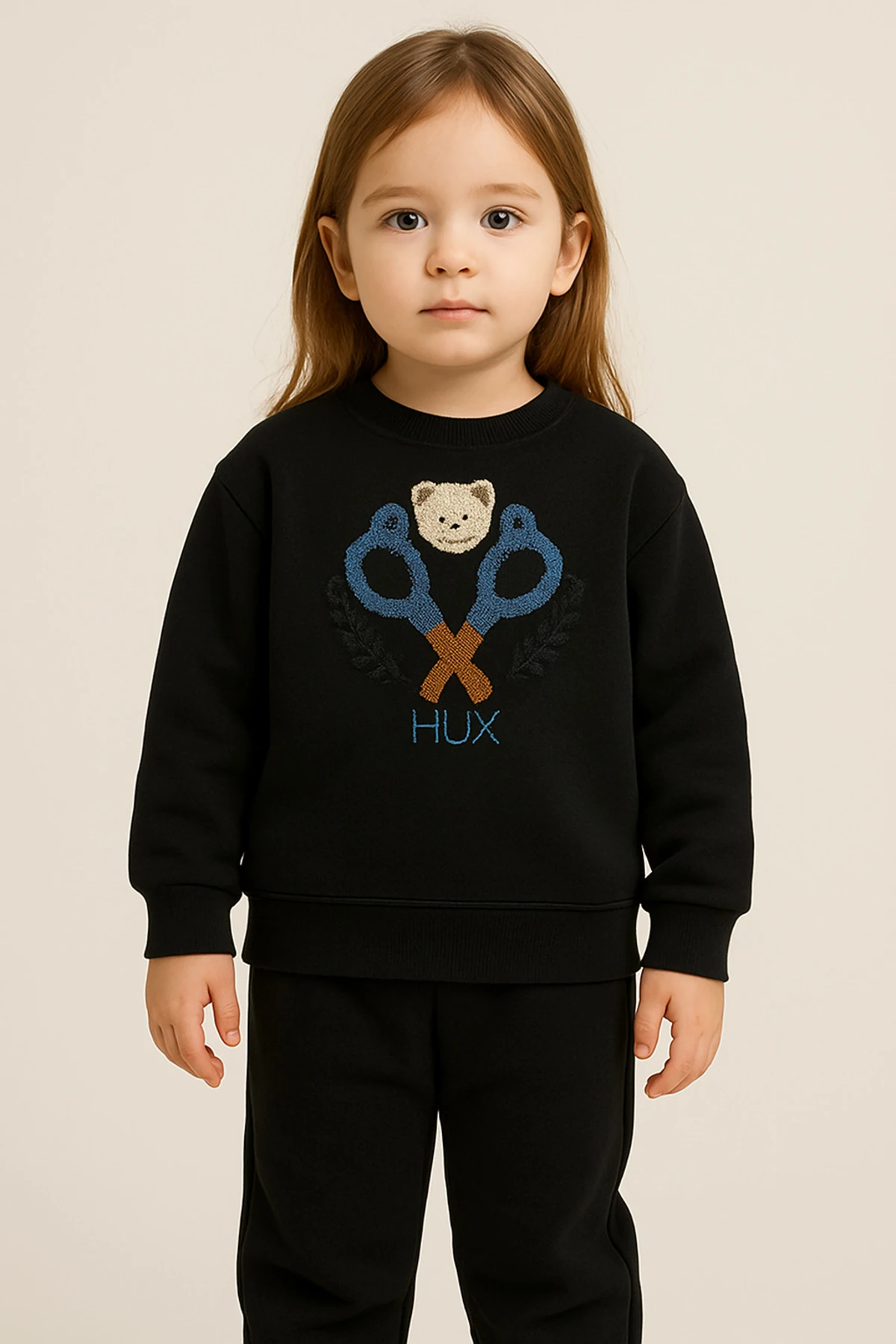 Unisex Çocuk Raket Hux Baskılı Siyah Eşofman Takımı Alt Üst Takım