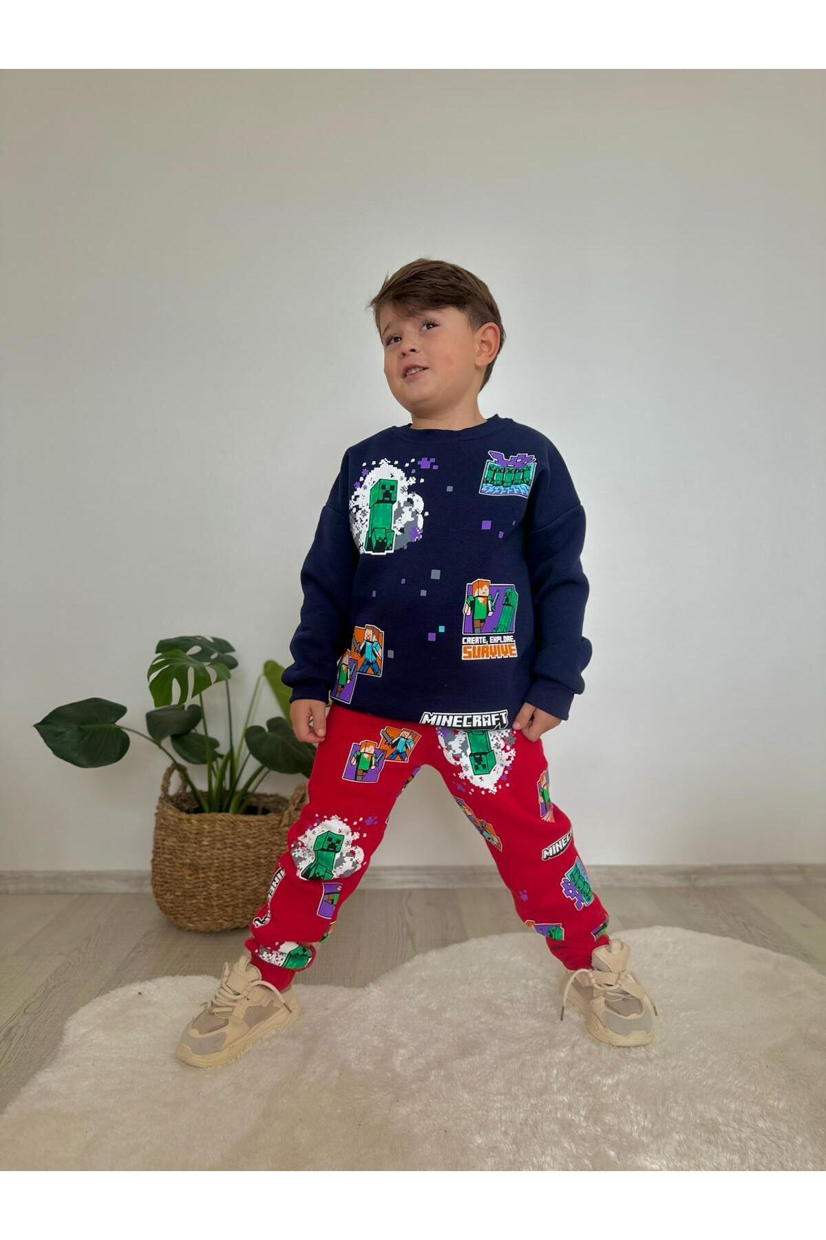 Erkek Çocuk Minecraft Baskılı Eşofman Takımı Alt Üst Takım