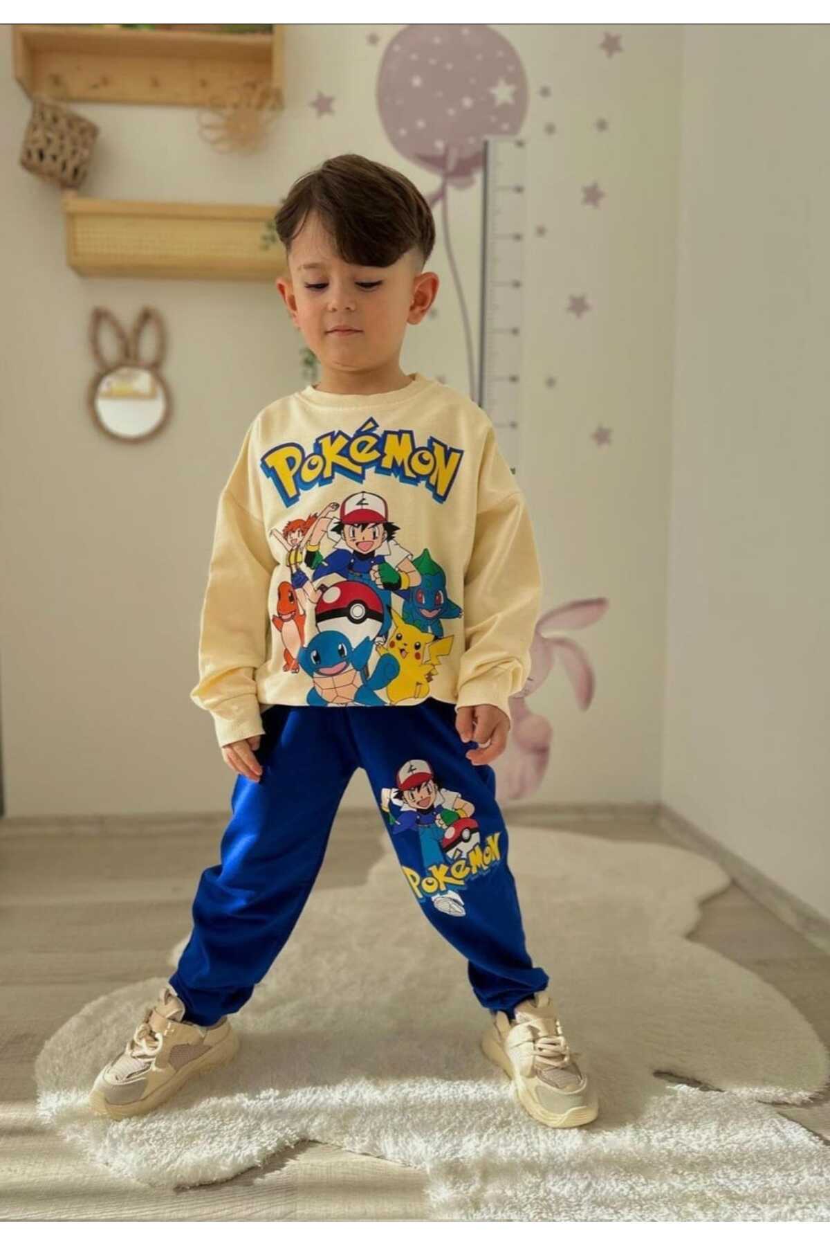 Erkek Çocuk Pokemon Baskılı SweatTshirt Ve Eşofman Alt Üst TAKIM