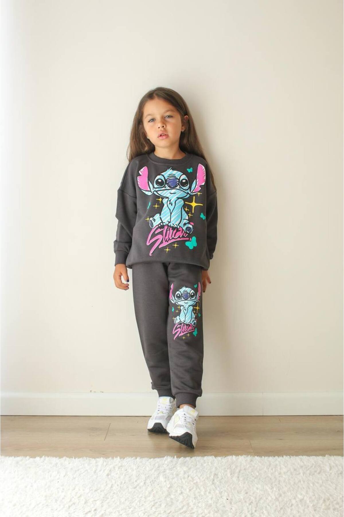 Kız Çocuk Stitch Desenli Eşofman Takımı Alt Üst Takım