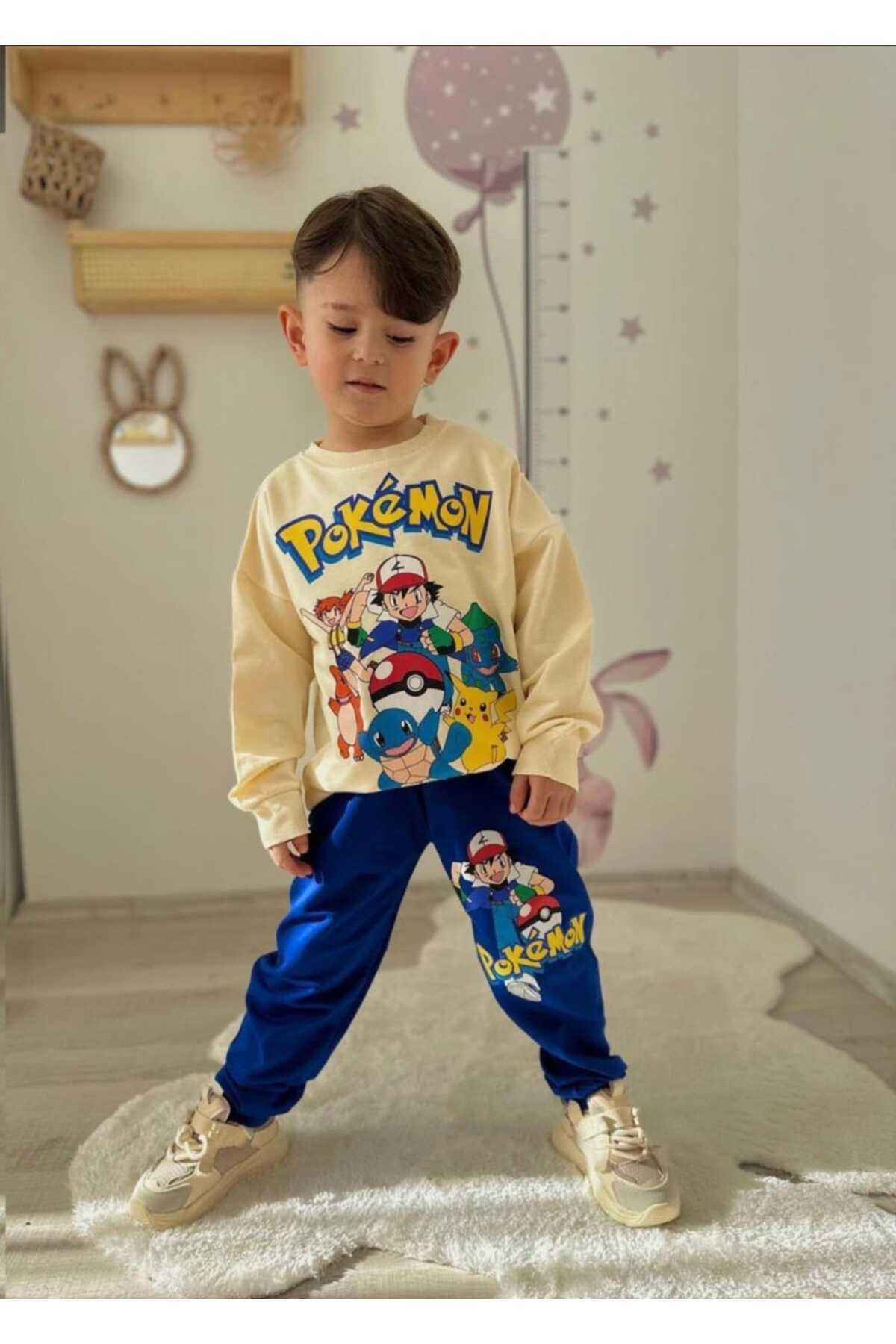 Erkek Çocuk Pokemon Baskılı SweatTshirt Ve Eşofman Alt Üst TAKIM