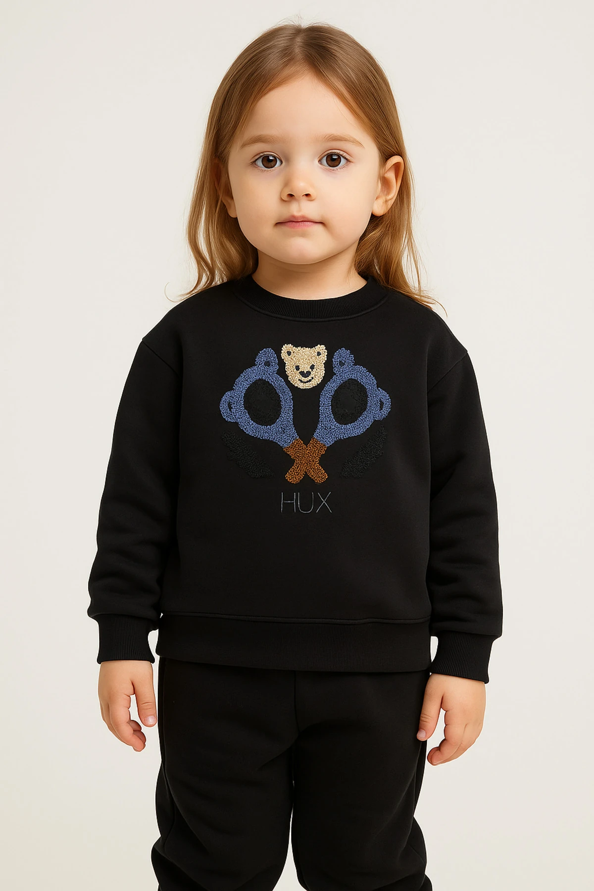 Unisex Çocuk Raket Hux Baskılı Siyah Eşofman Takımı Alt Üst Takım