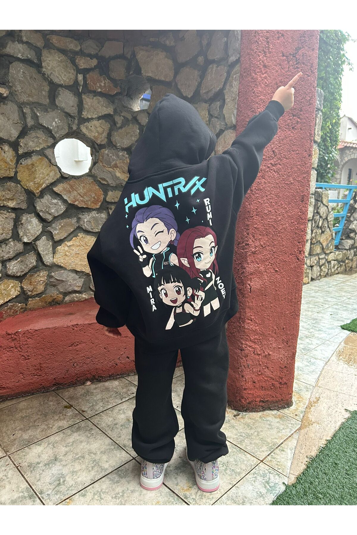 Çocuk K-Pop Demon Hunters Hunterix Zoey Rumi Mira Baskılı Oversize Unisex Eşofman Takımı