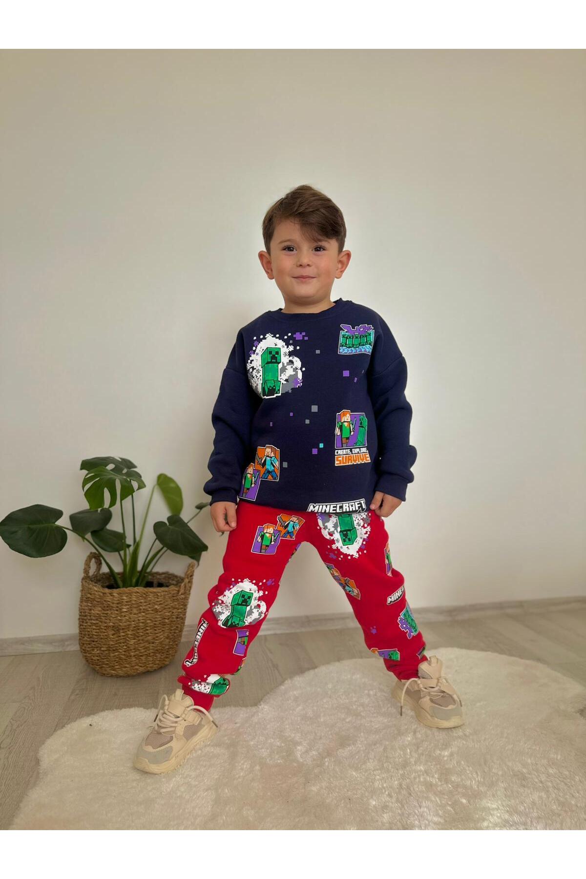 Erkek Çocuk Minecraft Baskılı Eşofman Takımı Alt Üst Takım